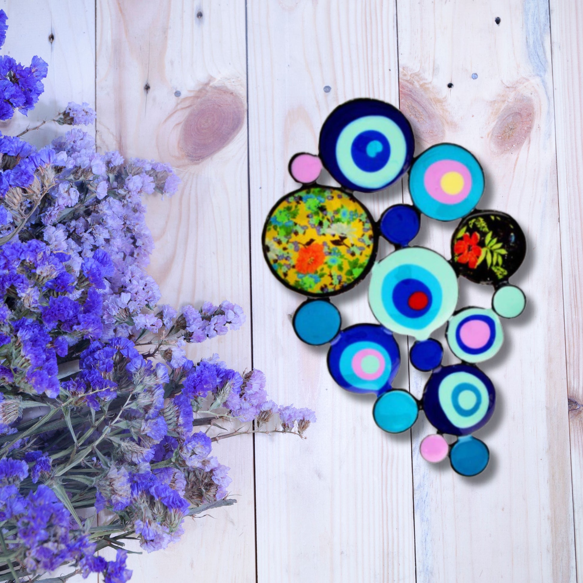 Abstract Blue Circles Brooch Pin