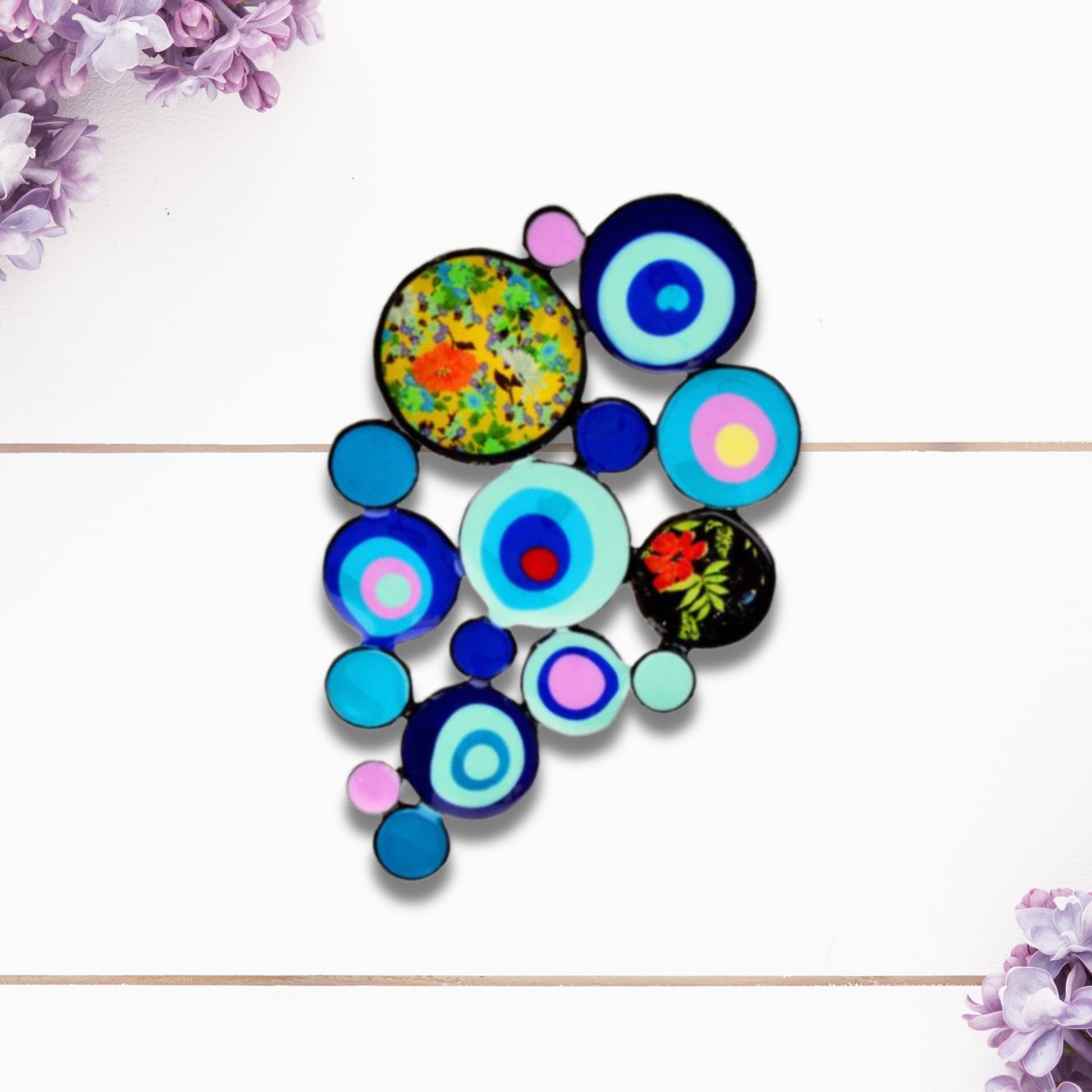 Abstract Blue Circles Brooch Pin