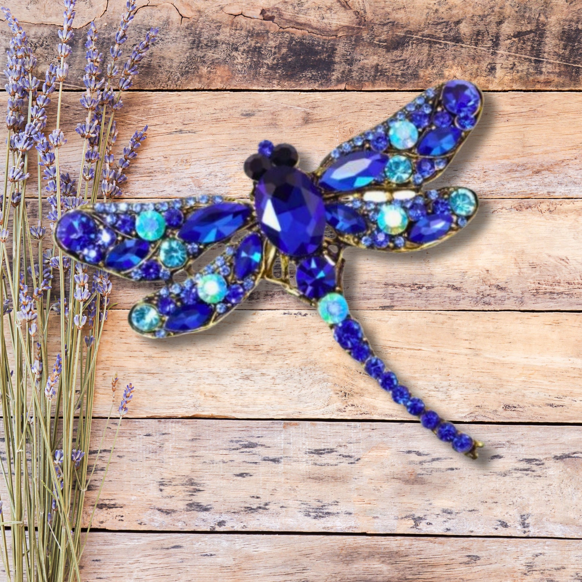 Blue Rhinestone Dragonfly Brooch