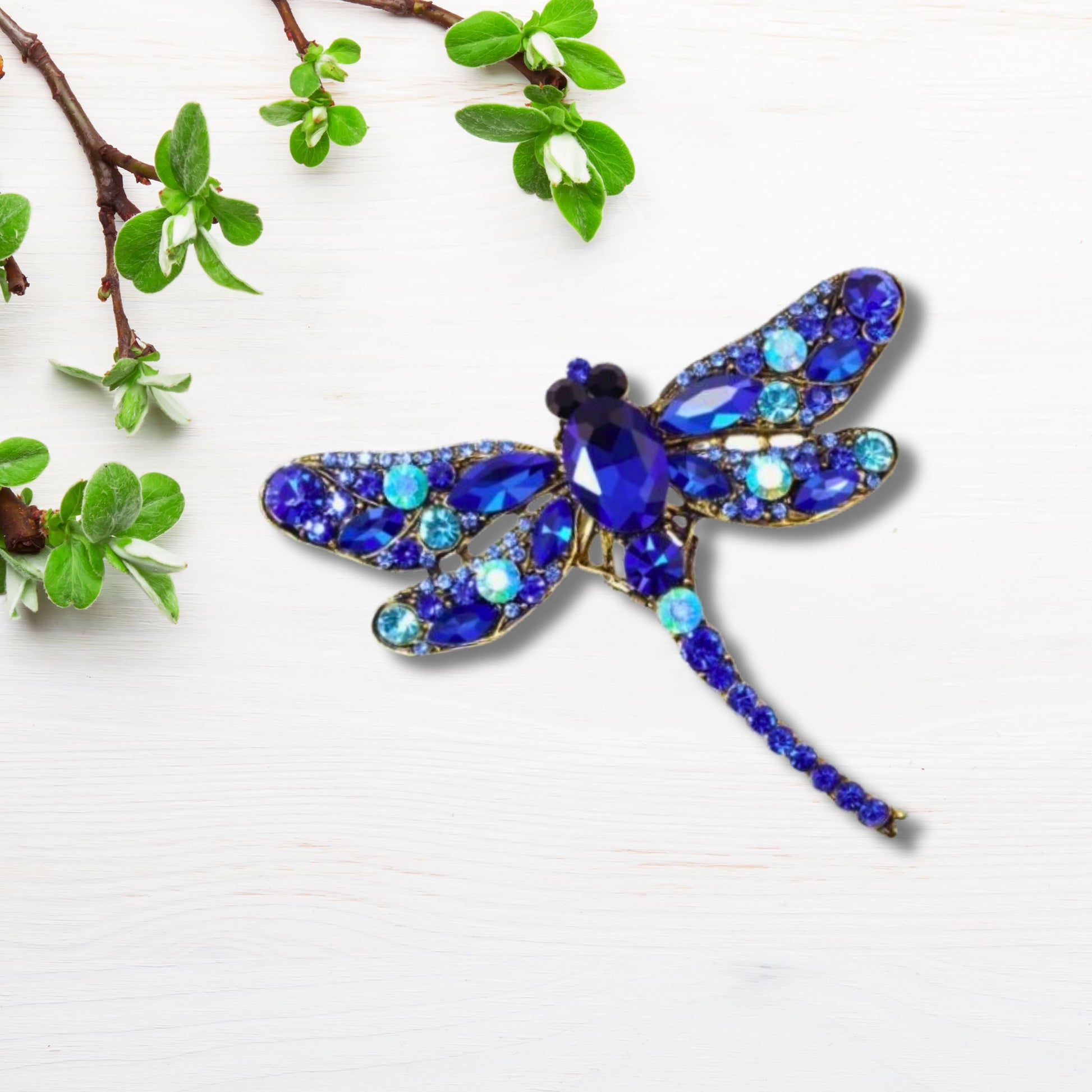 Blue Rhinestone Dragonfly Brooch