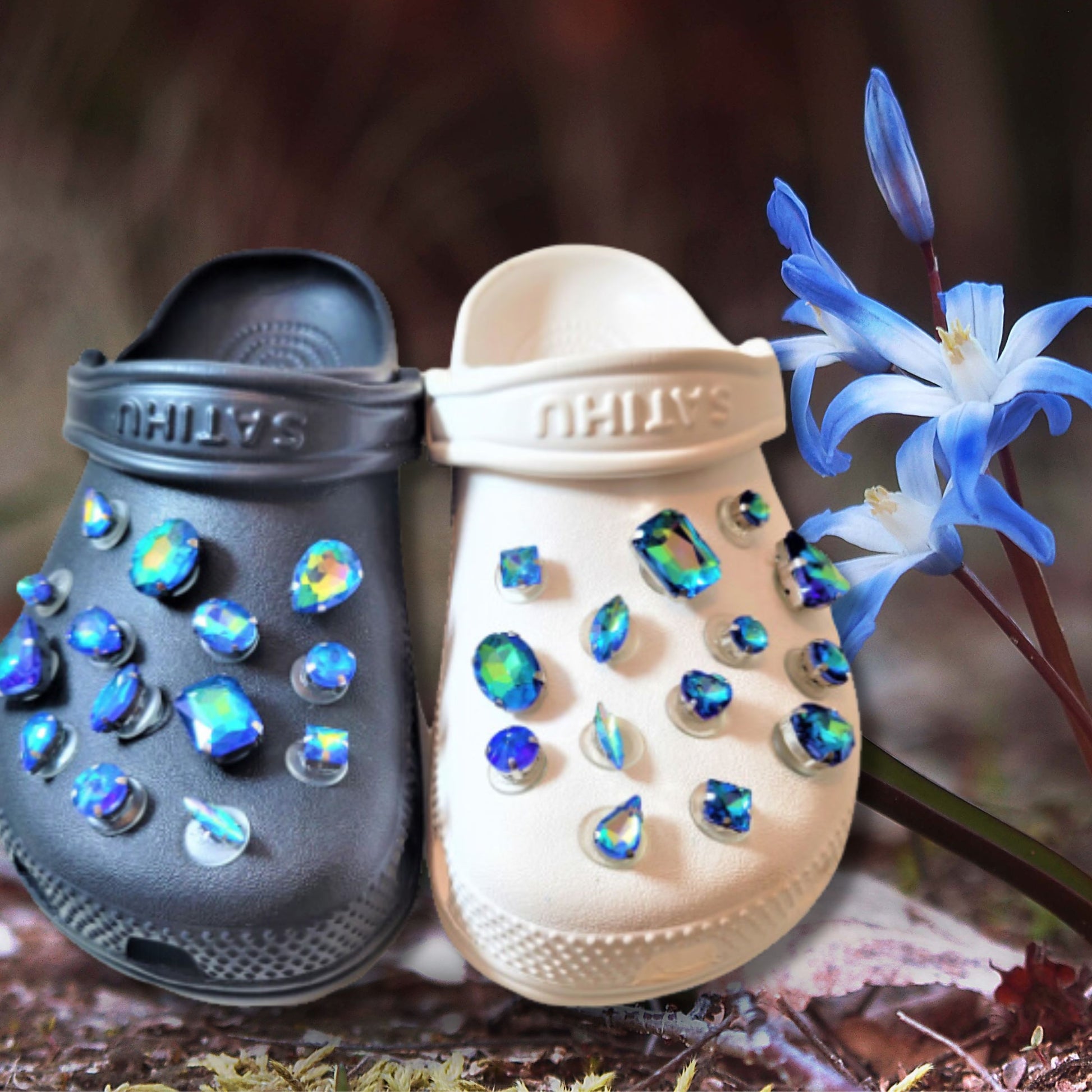 Crocs Charms Blue Iridescent Glass Rhinestone Shoe Charms