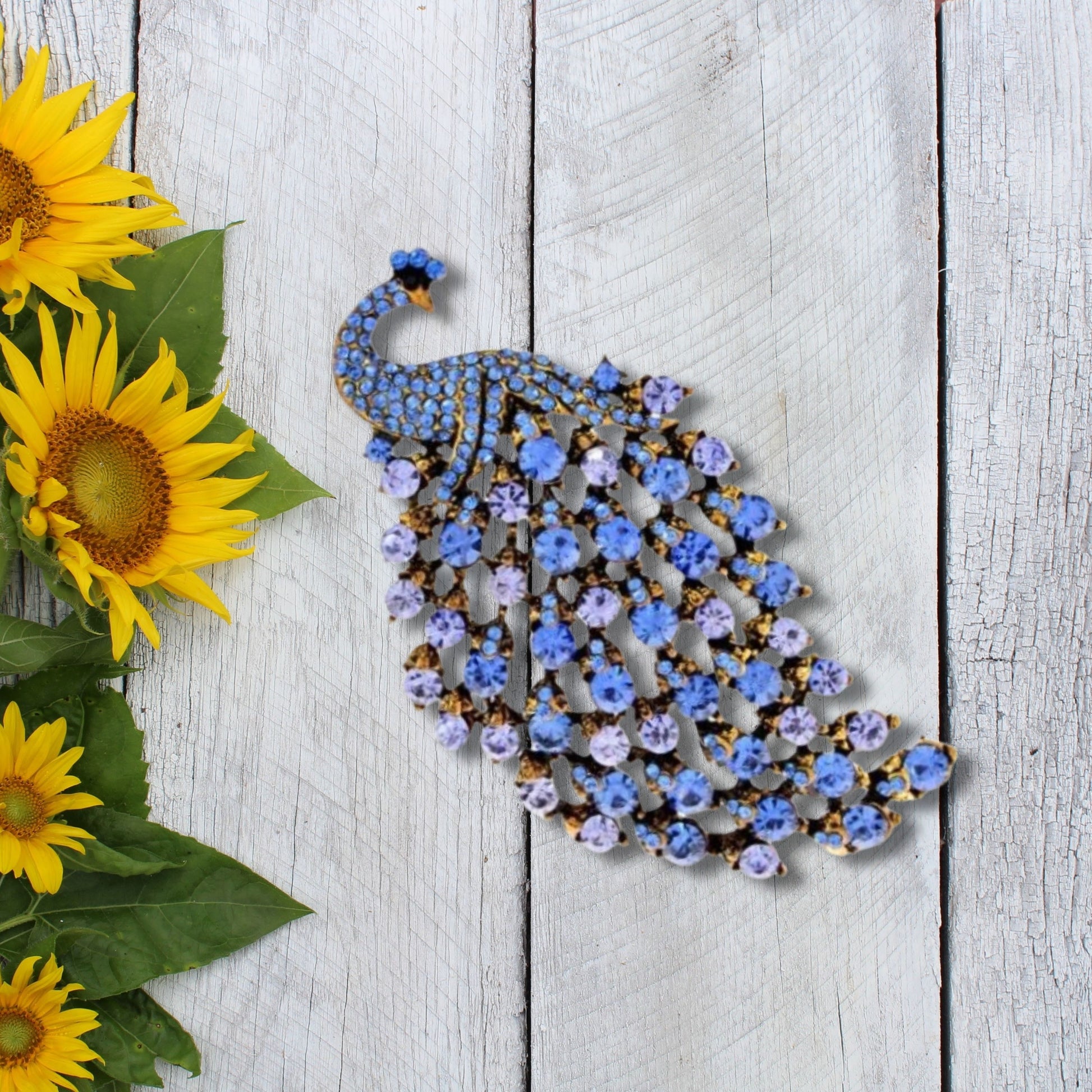 Blue Peacock Rhinestone Brooch