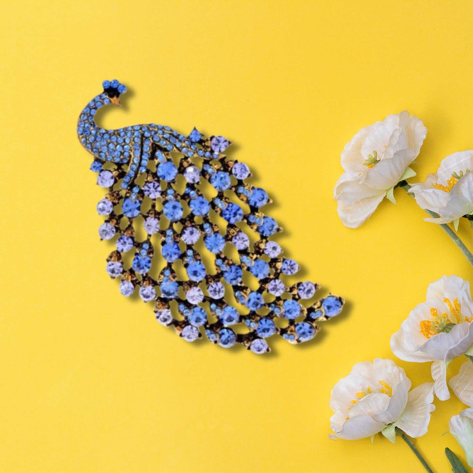 Blue Peacock Rhinestone Brooch