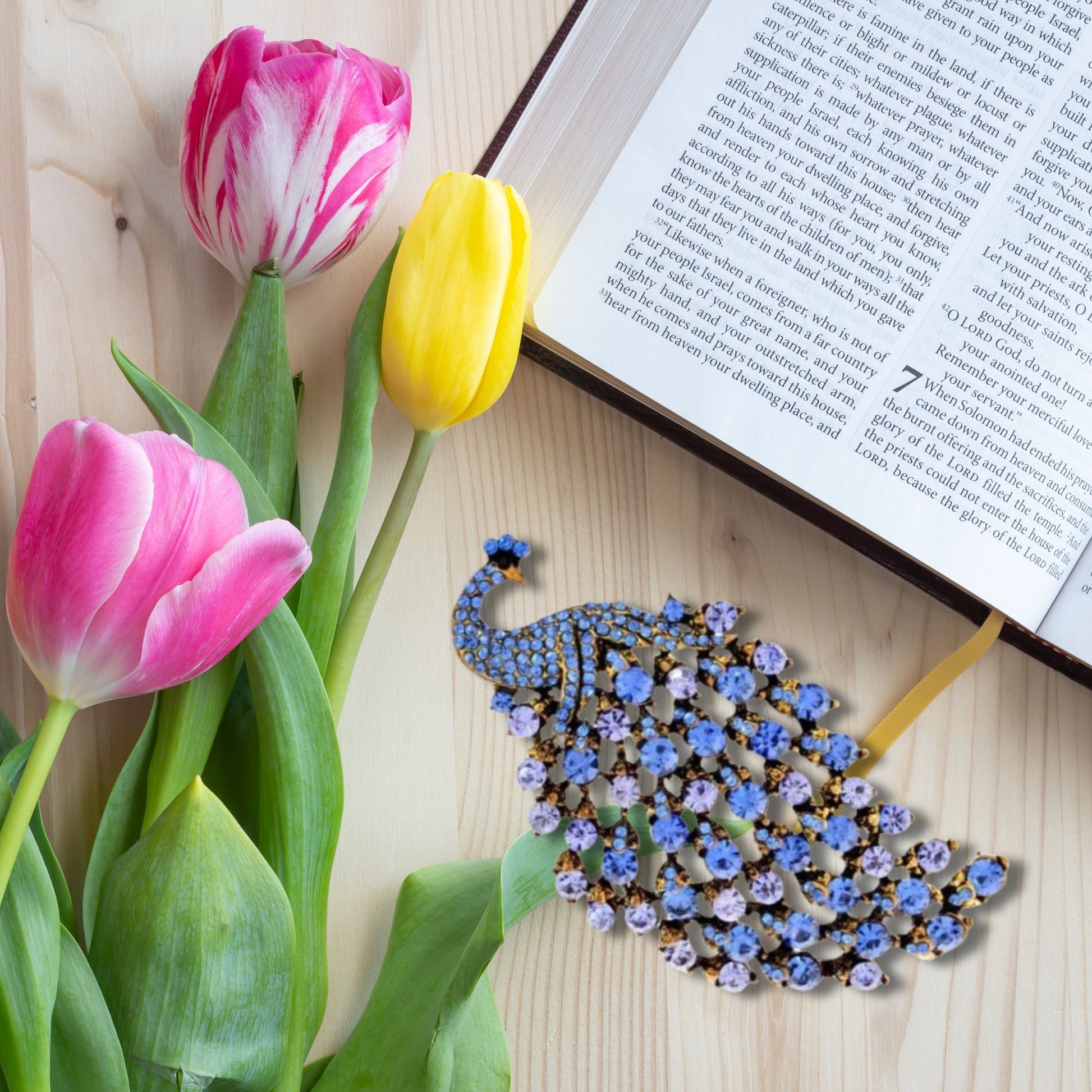 Blue Peacock Rhinestone Brooch