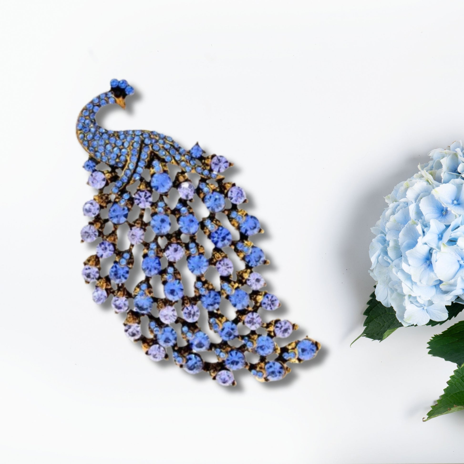 Blue Peacock Rhinestone Brooch