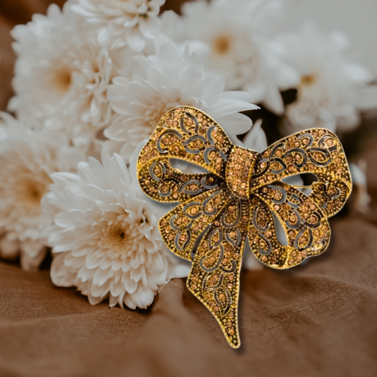 Champagne Gold Bow Brooch