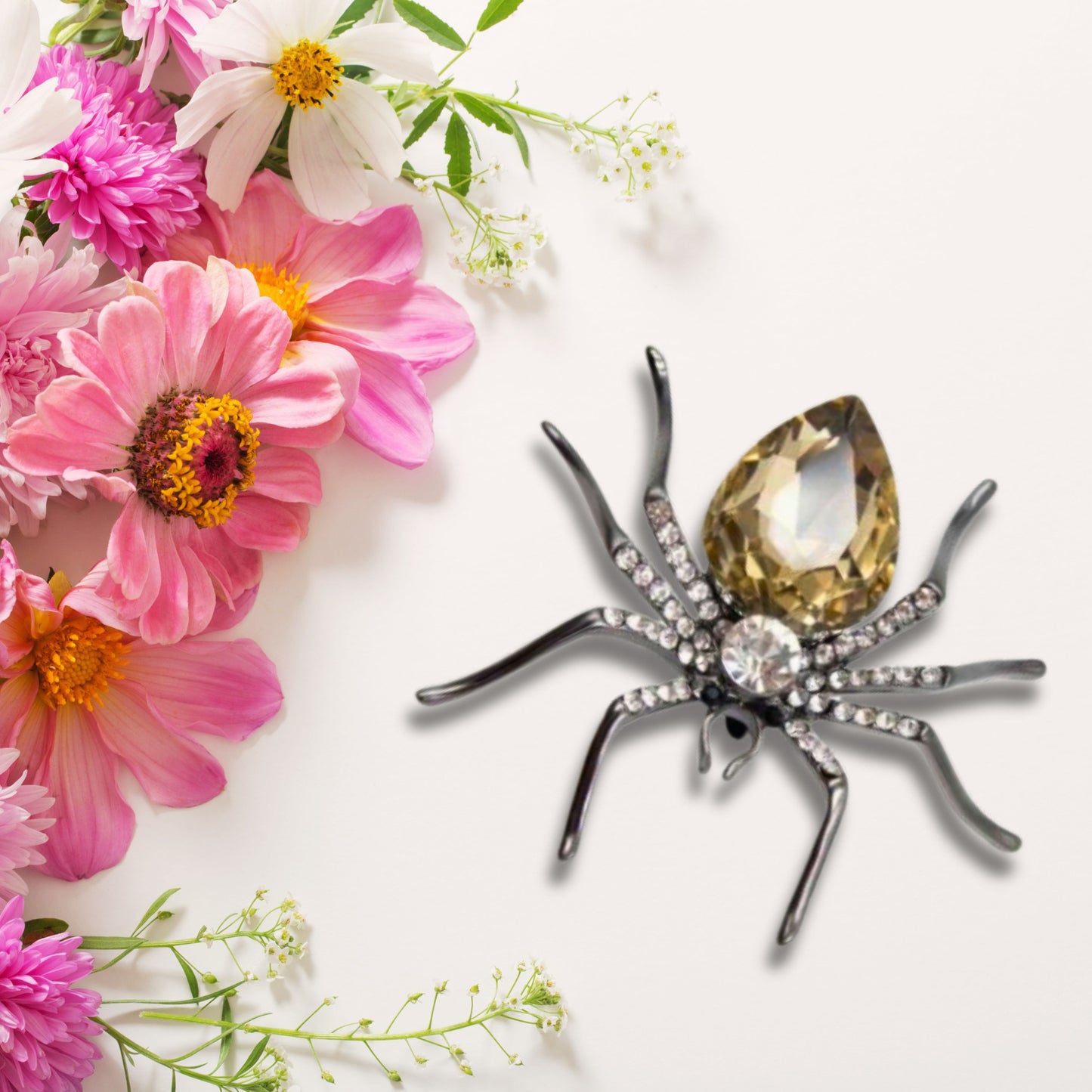 Champagne Rhinestone Spider Statement Brooch