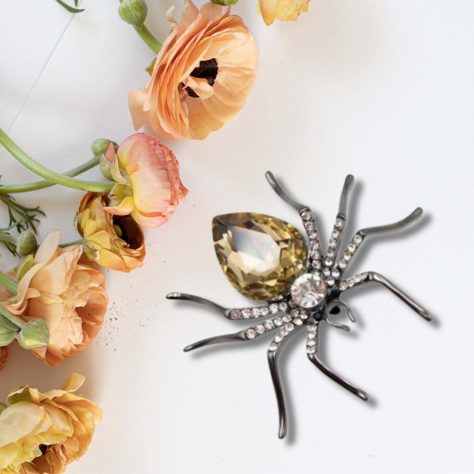 Champagne Rhinestone Spider Statement Brooch