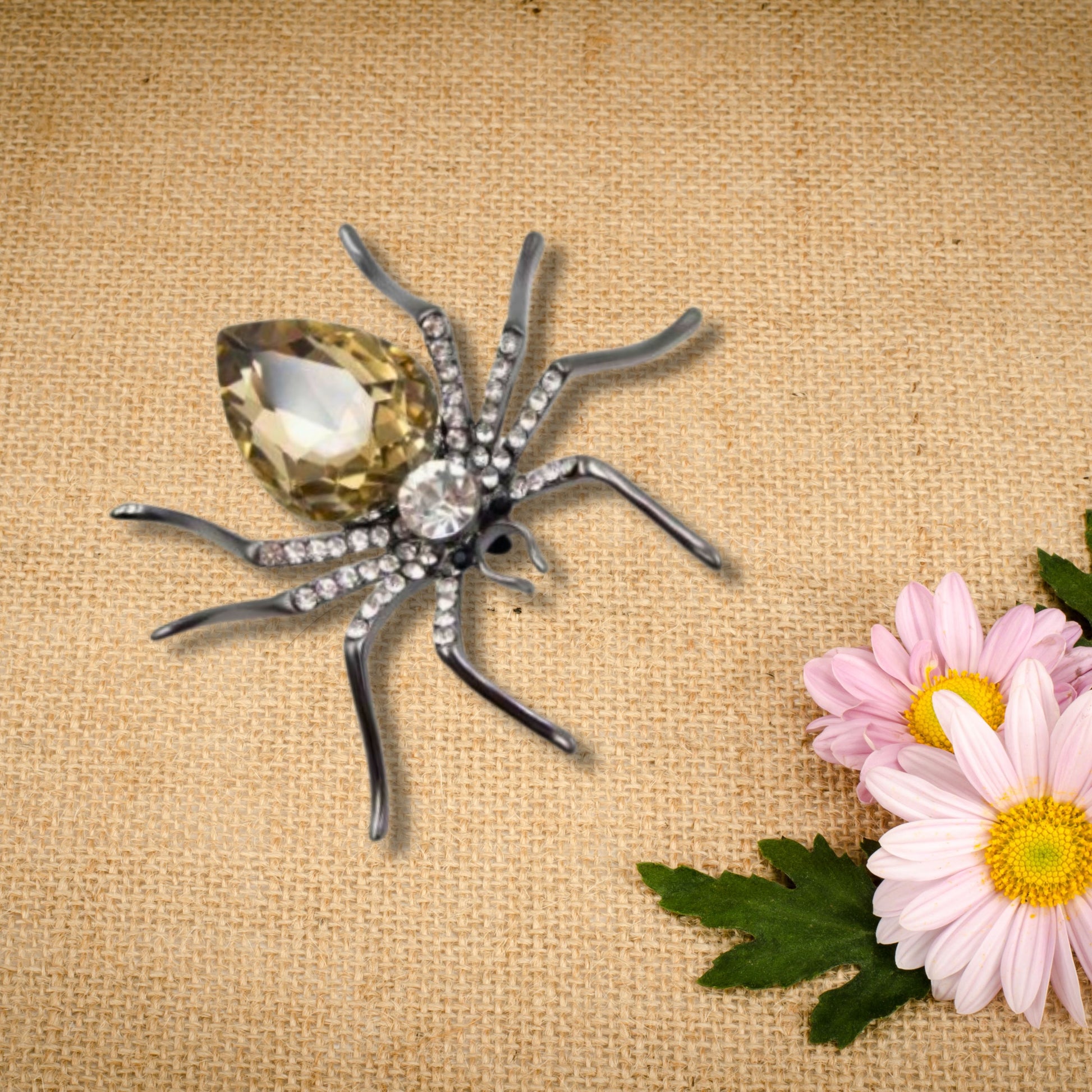 Champagne Rhinestone Spider Statement Brooch