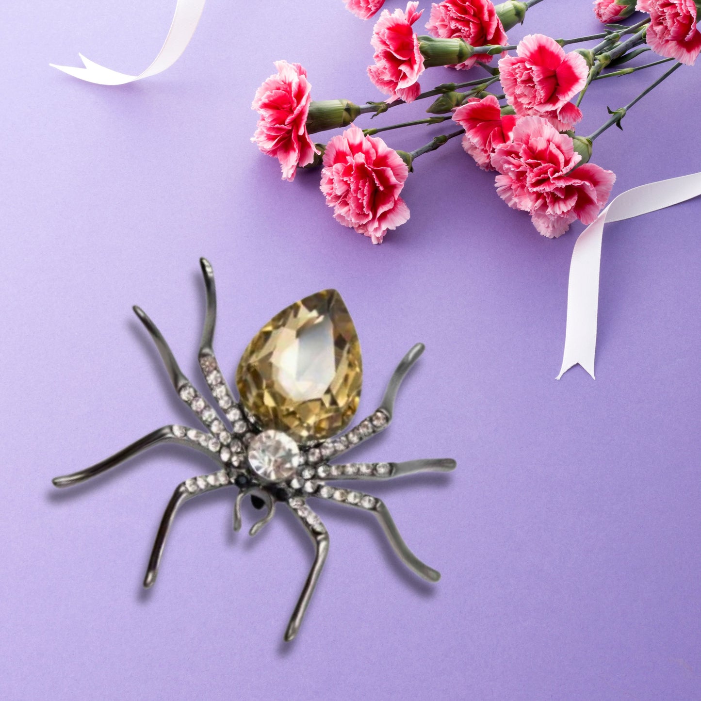 Champagne Rhinestone Spider Statement Brooch