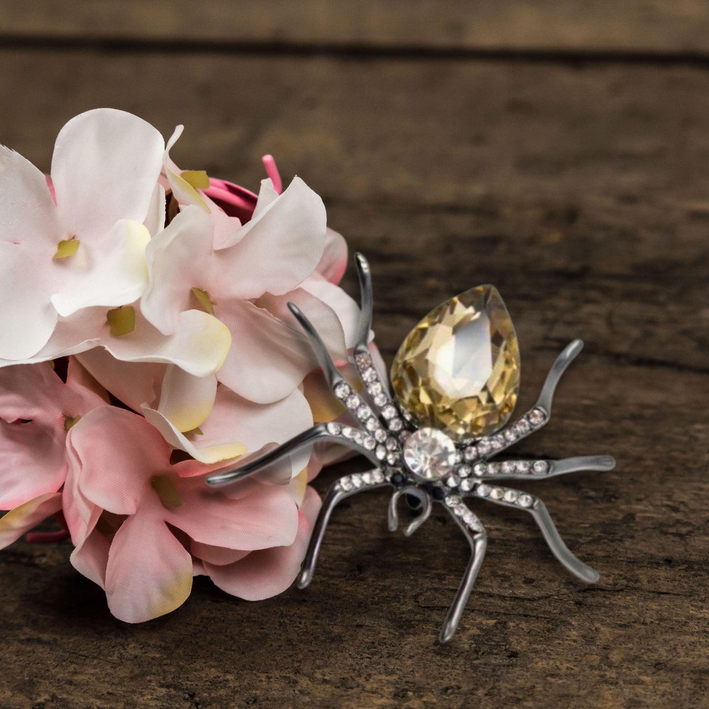 Champagne Rhinestone Spider Statement Brooch