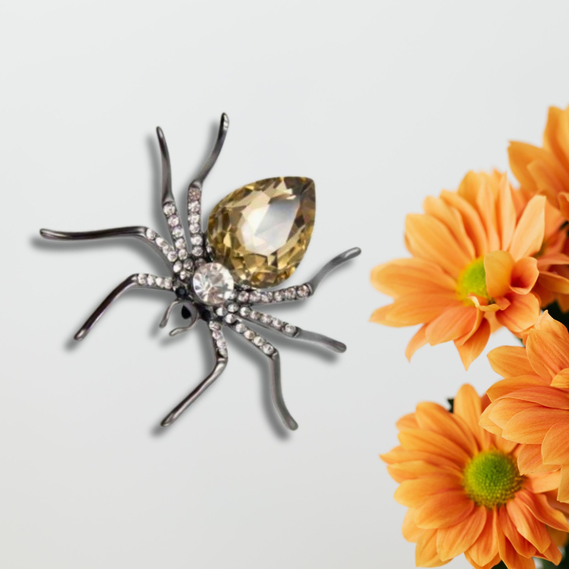 Champagne Rhinestone Spider Statement Brooch