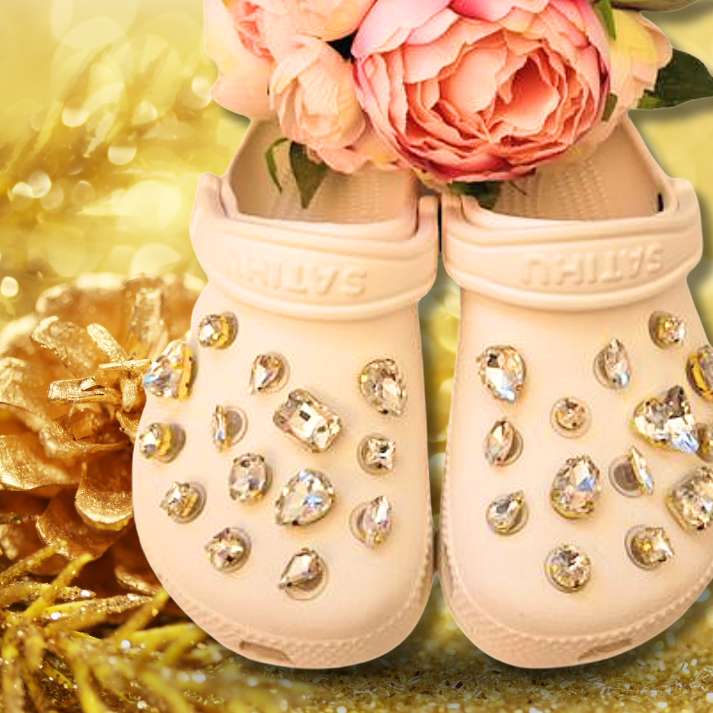 Crocs Charms Gold Claw Clear Glass Rhinestone Shoe Charms