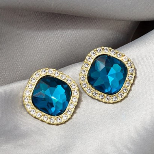 Blue Rhinestone Statement Fashion Earrings