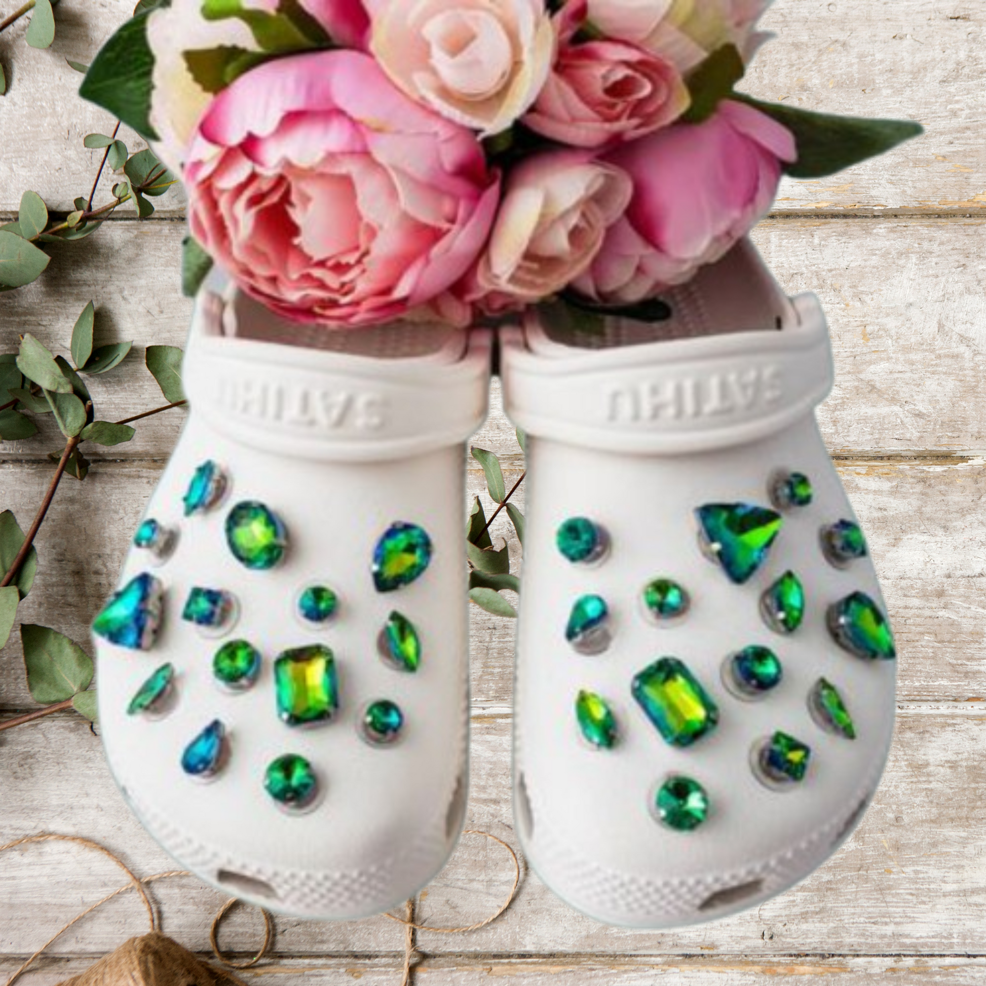 Crocs Charms Green Iridescent Glass Rhinestone Shoe Charms