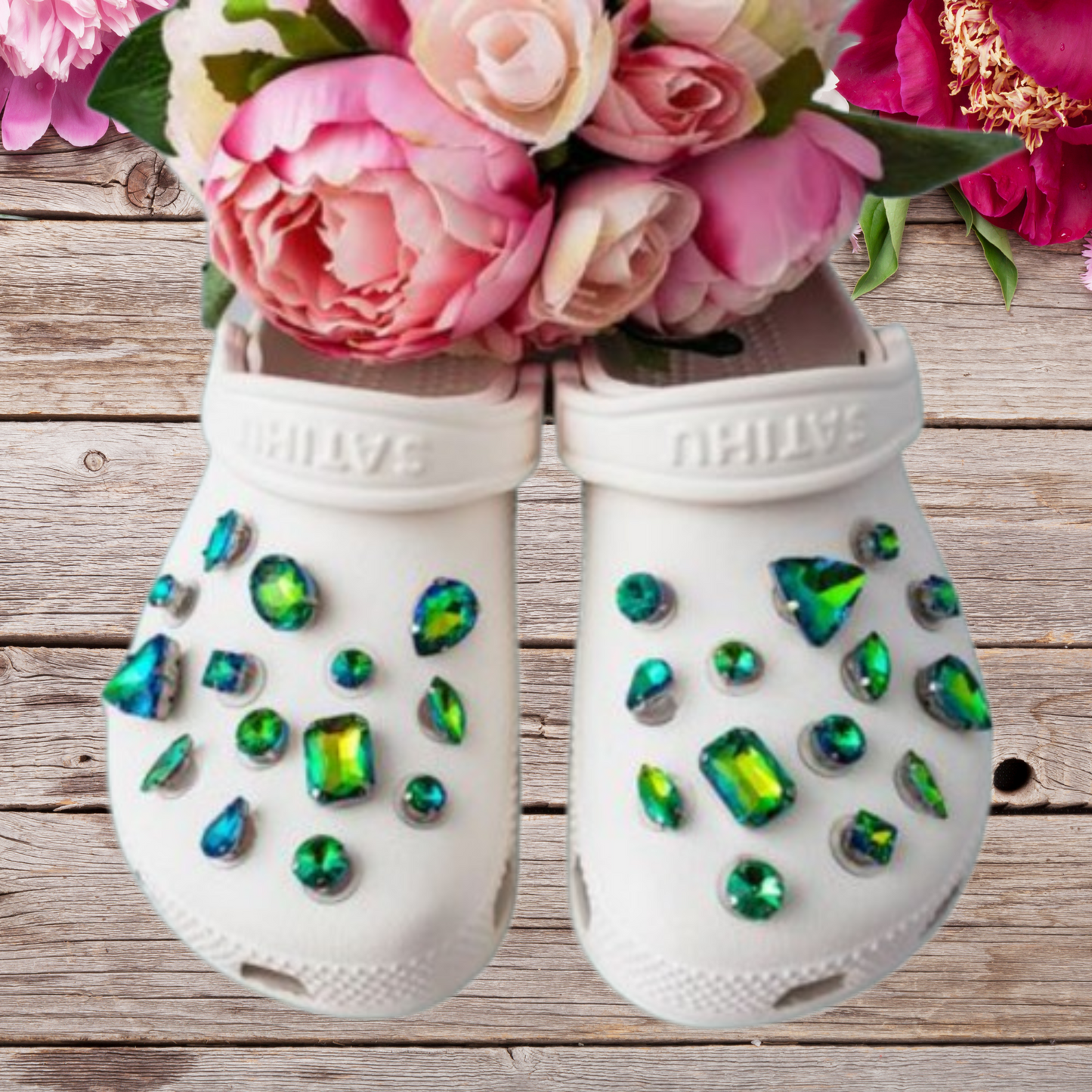 Crocs Charms Green Iridescent Glass Rhinestone Shoe Charms