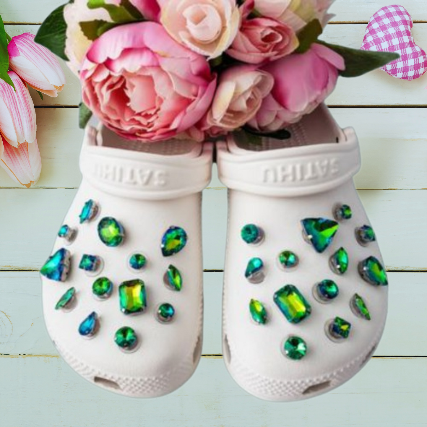 Crocs Charms Green Iridescent Glass Rhinestone Shoe Charms