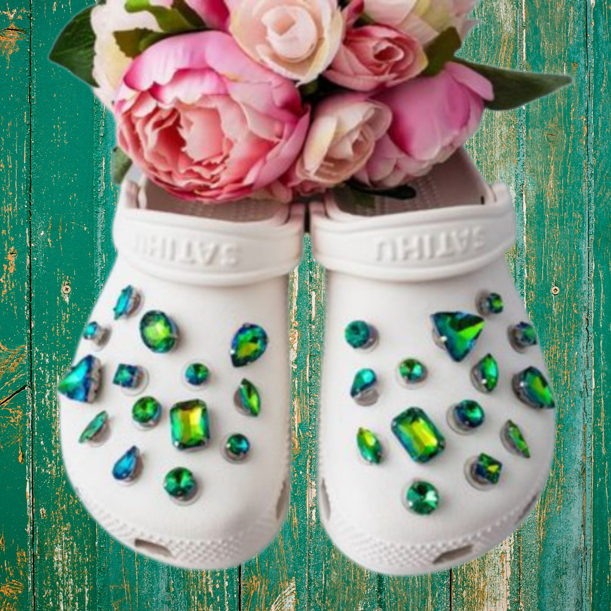 Crocs Charms Green Iridescent Glass Rhinestone Shoe Charms