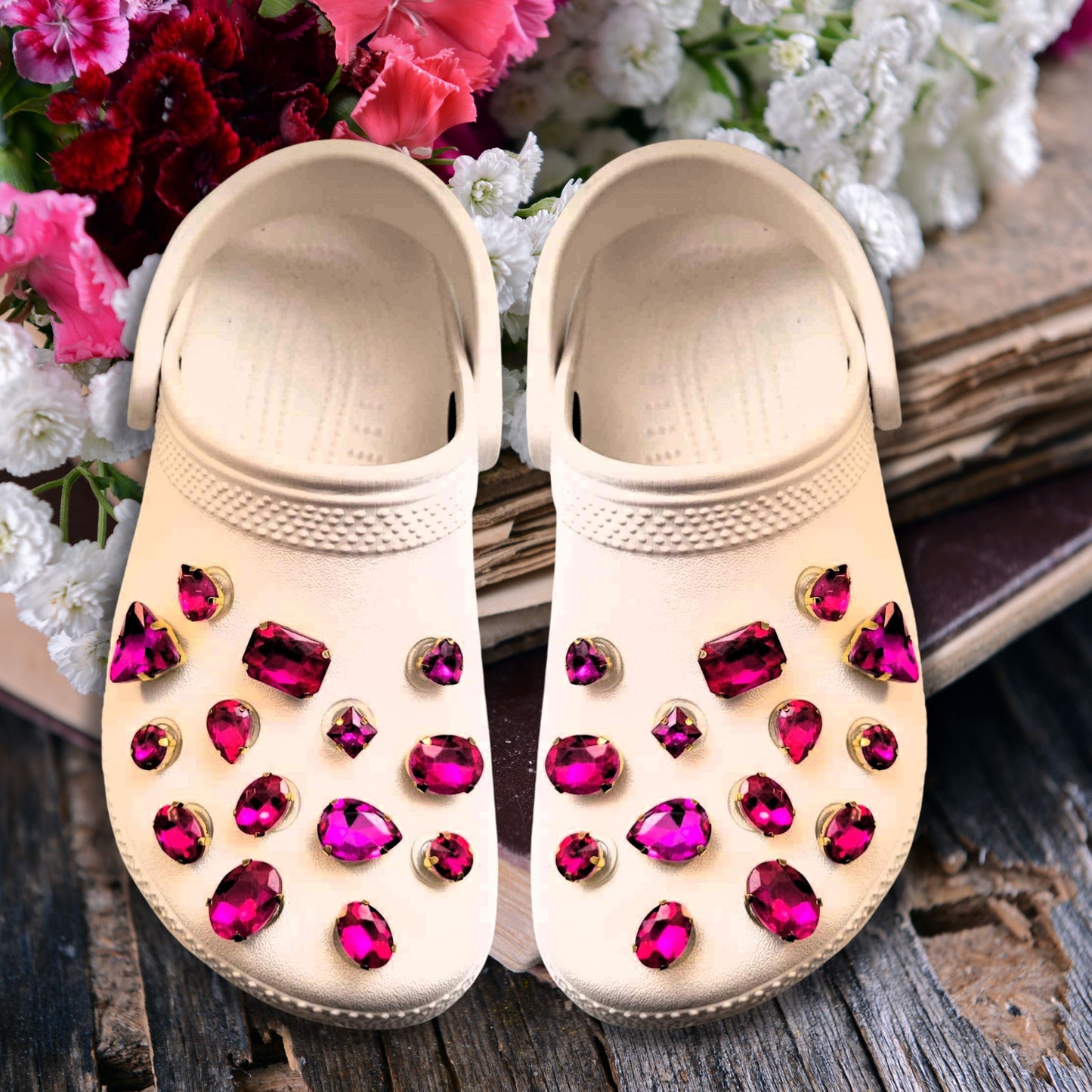 Crocs Charms Gold Claw Fuchsia Glass Rhinestone Shoe Charms