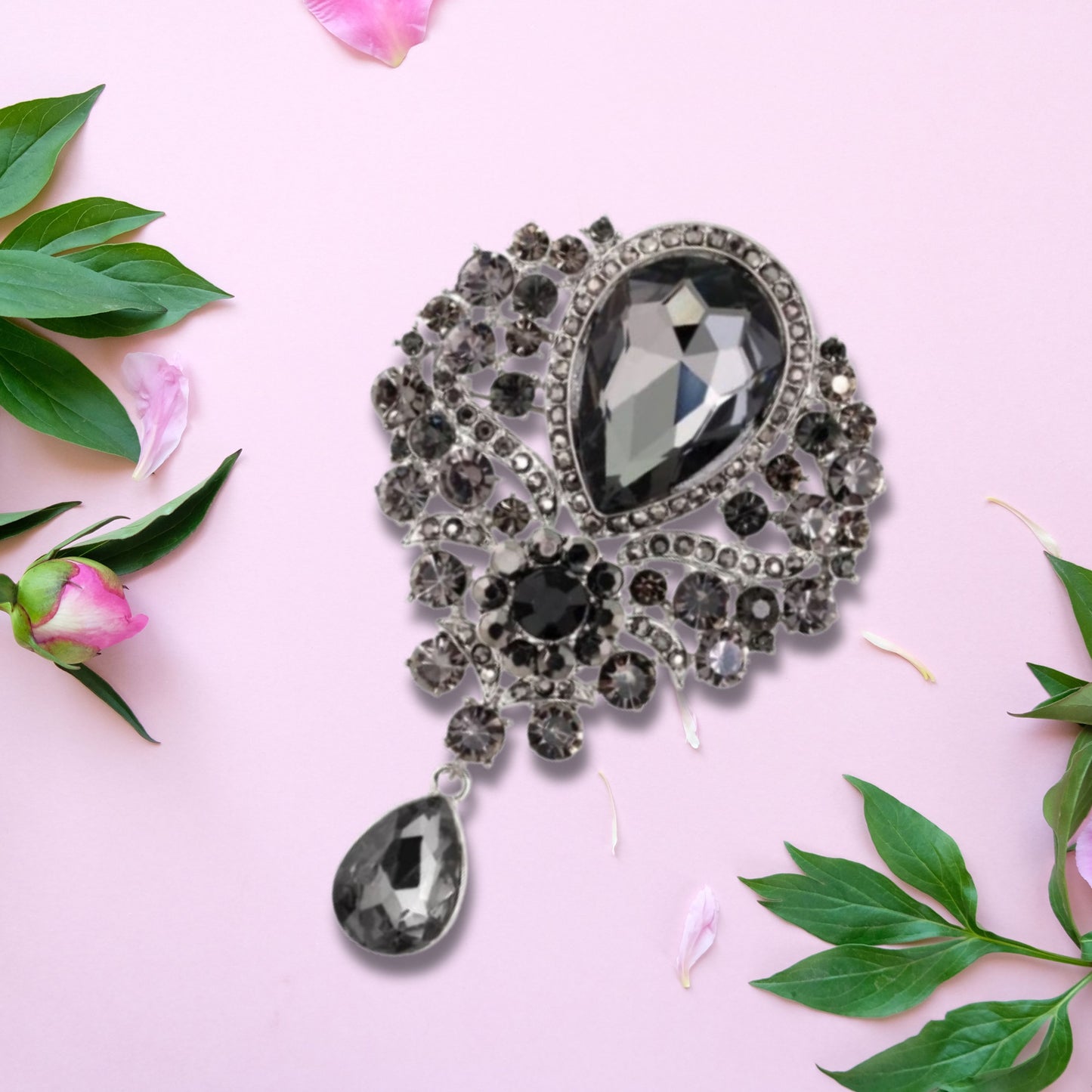 Graphite Rhinestone Brooch Pin