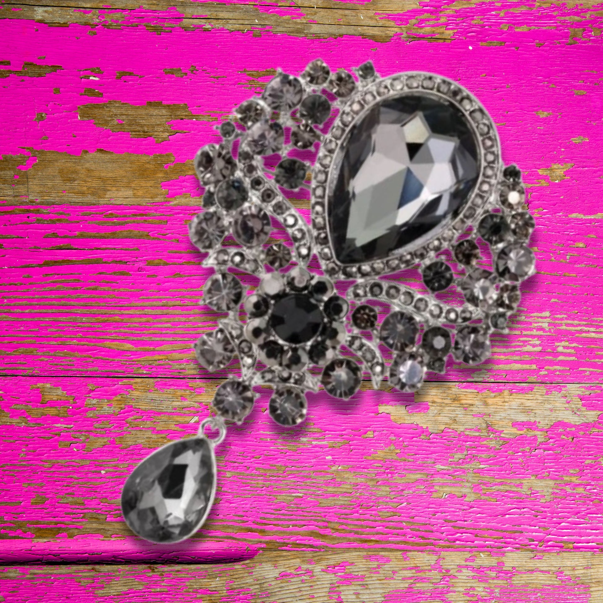 Graphite Rhinestone Brooch Pin