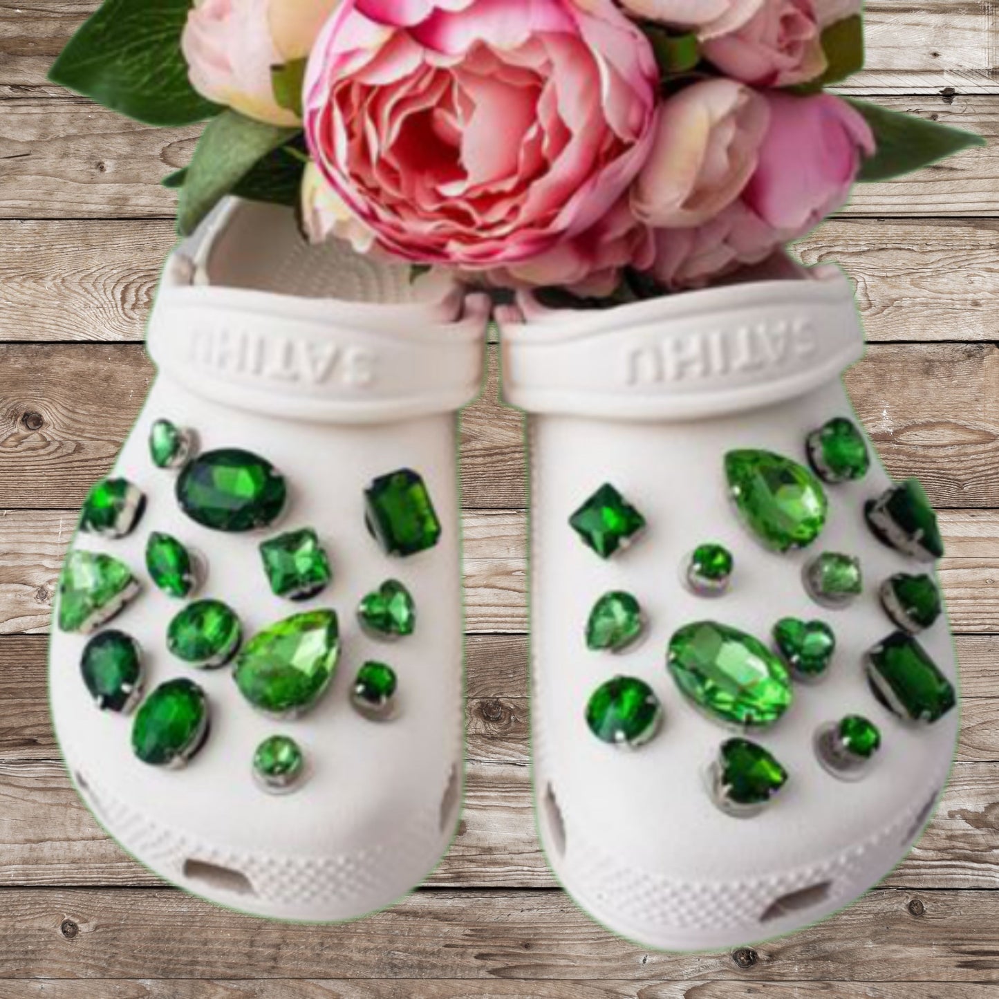 Crocs Charms Green Emerald Glass Rhinestone Shoe Charms