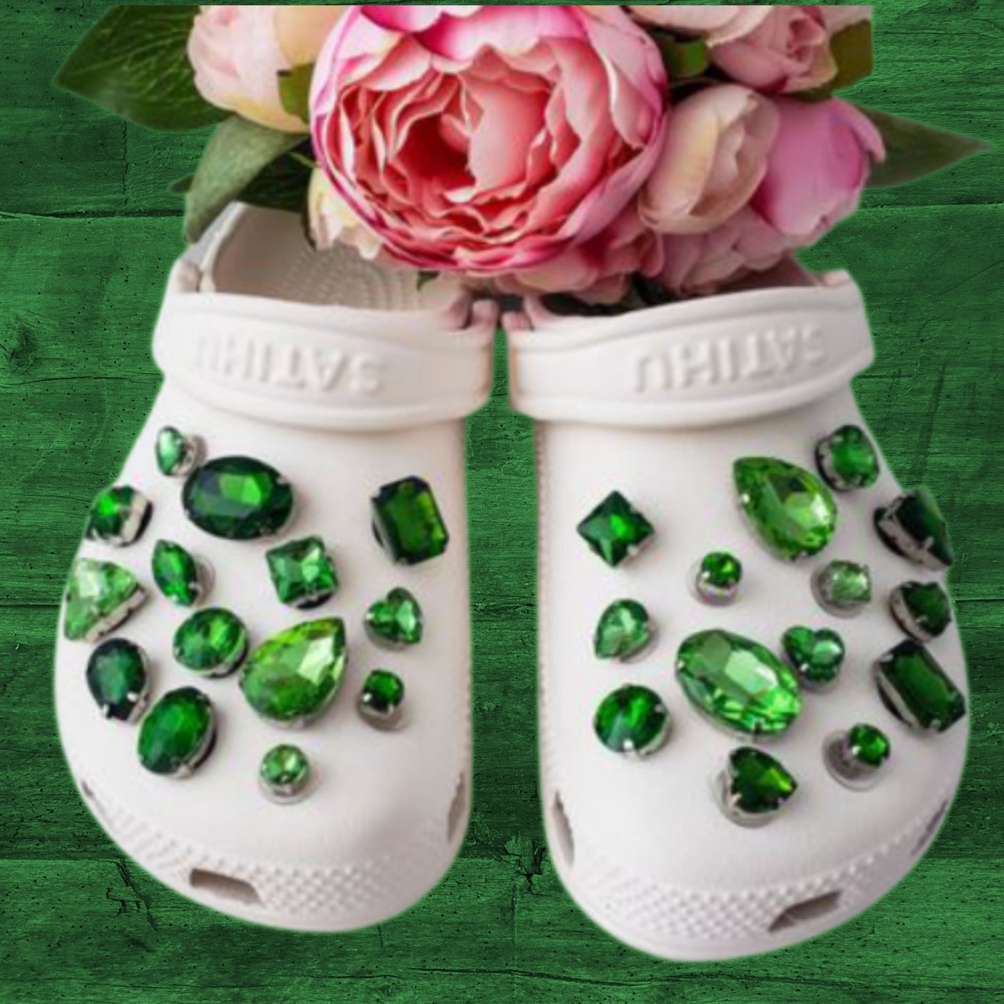 Crocs Charms Green Emerald Glass Rhinestone Shoe Charms