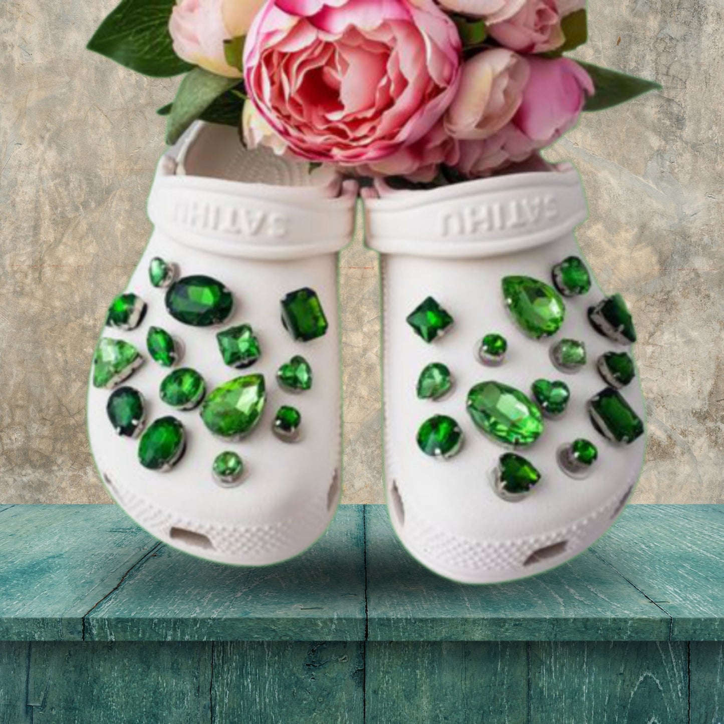 Crocs Charms Green Emerald Glass Rhinestone Shoe Charms