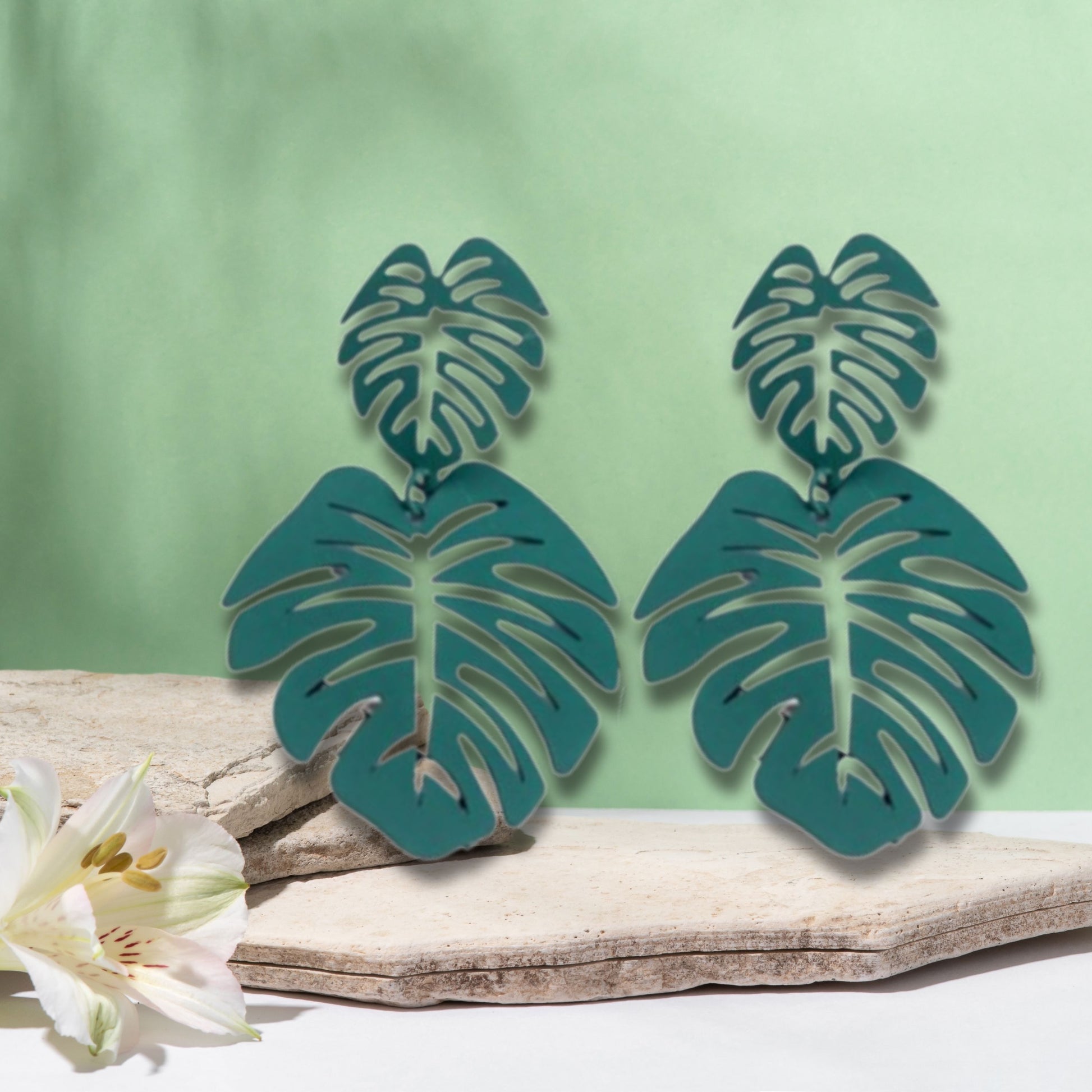 Teal Tropical Leaves Earrings