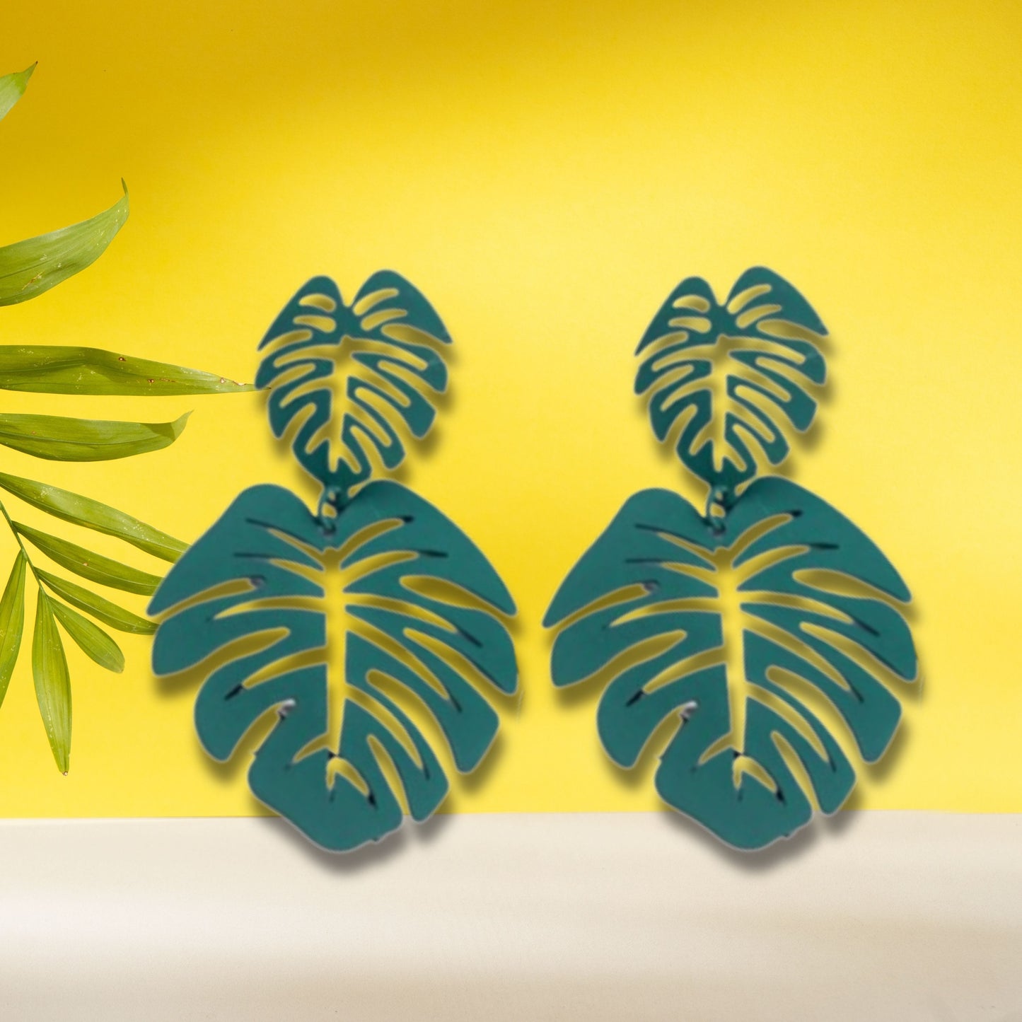 Teal Tropical Leaves Earrings