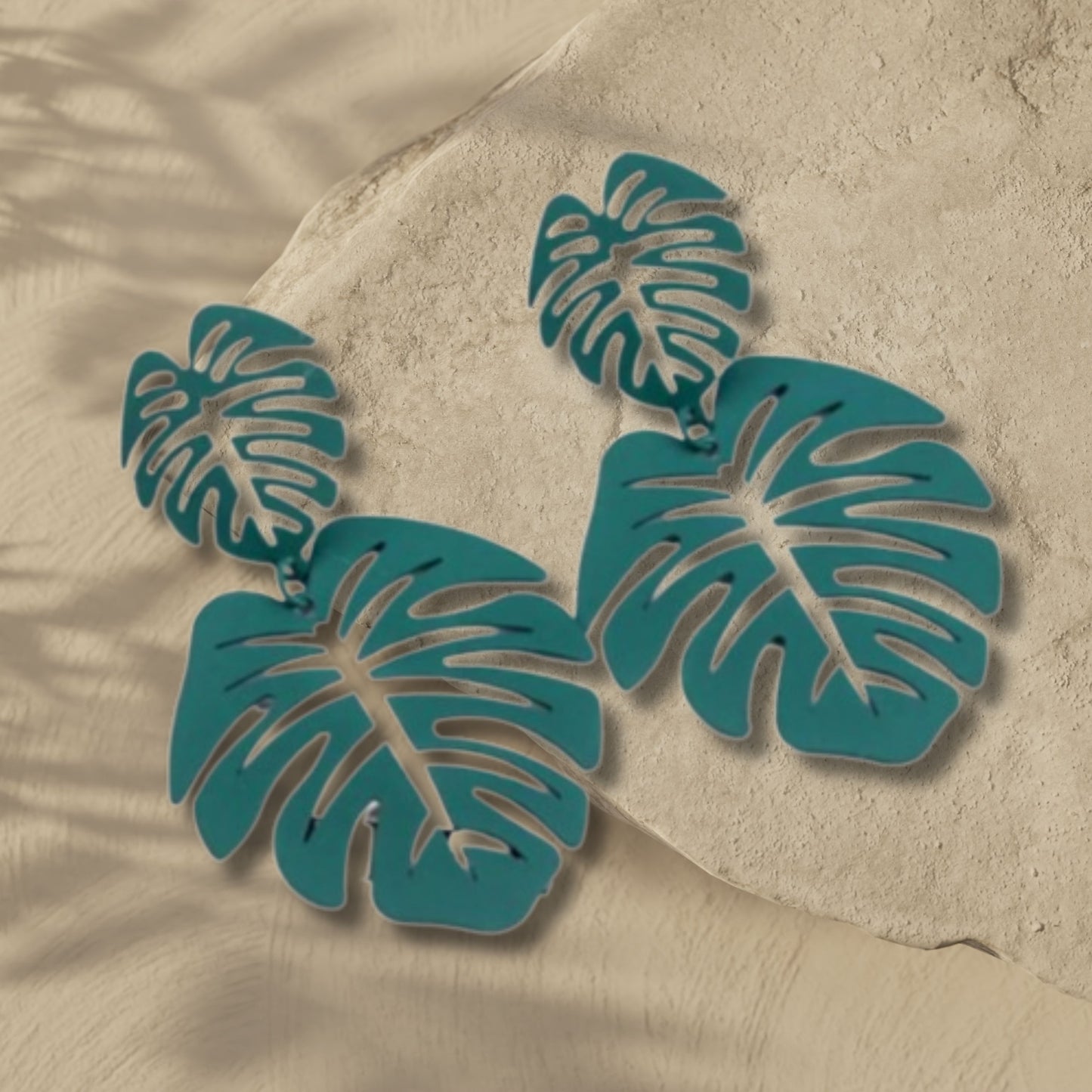 Teal Tropical Leaves Earrings