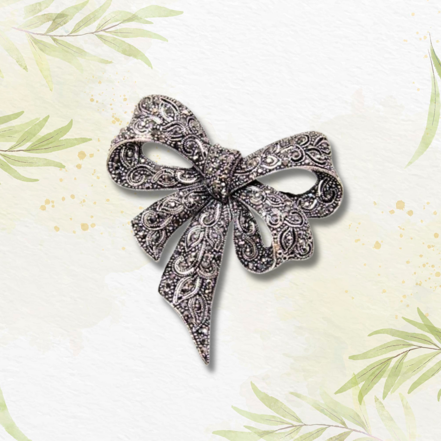 Slate Rhinestone Bow Statement Fashion Brooch