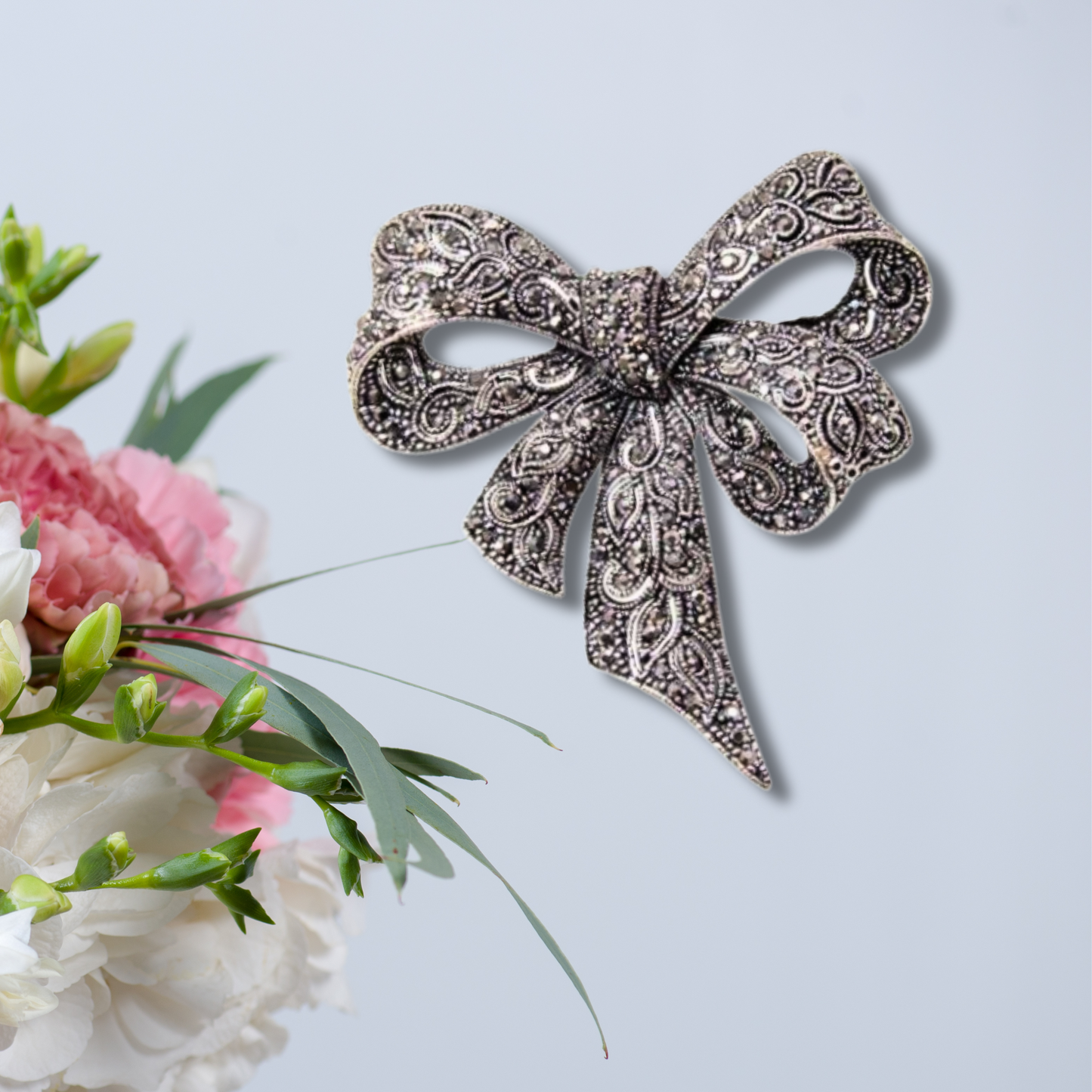 Slate Rhinestone Bow Statement Fashion Brooch