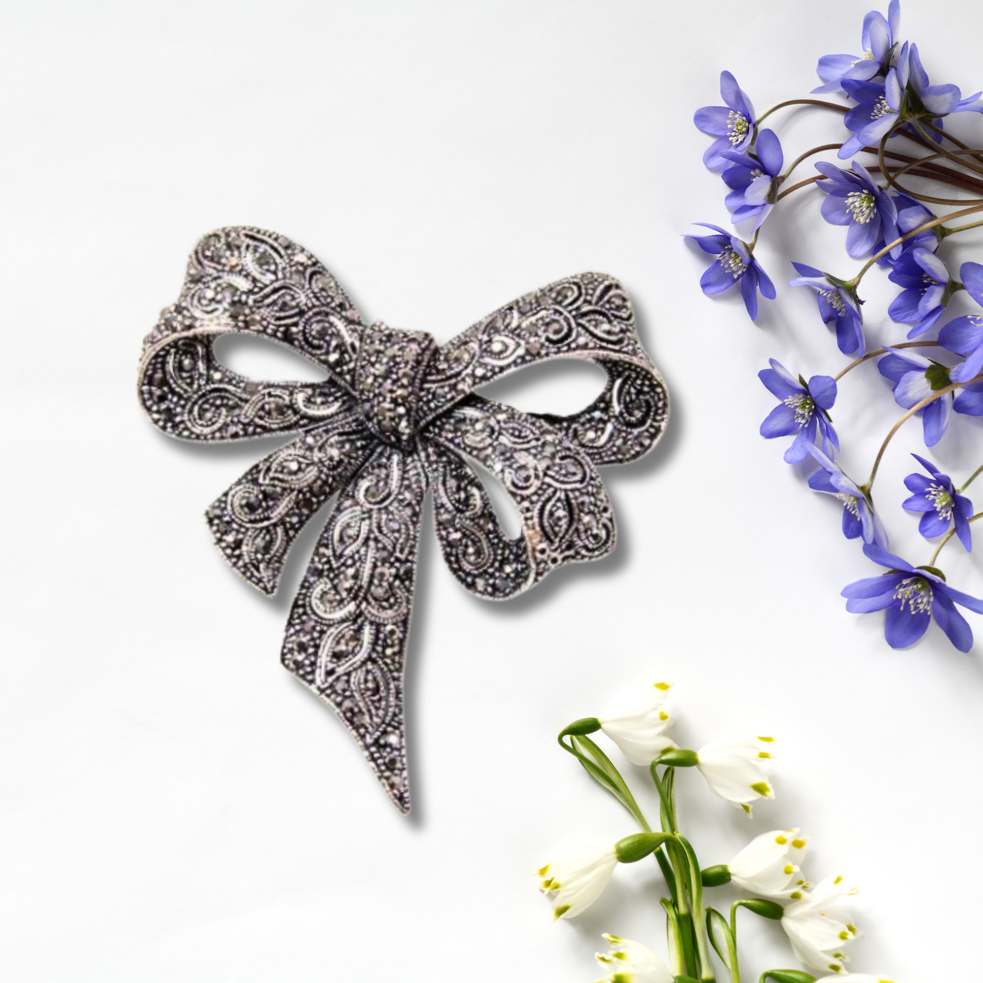 Slate Rhinestone Bow Statement Fashion Brooch