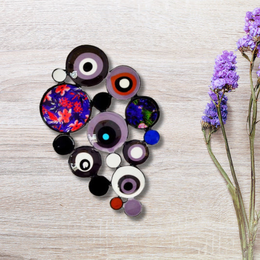 Abstract Grey Circle Brooch Pin