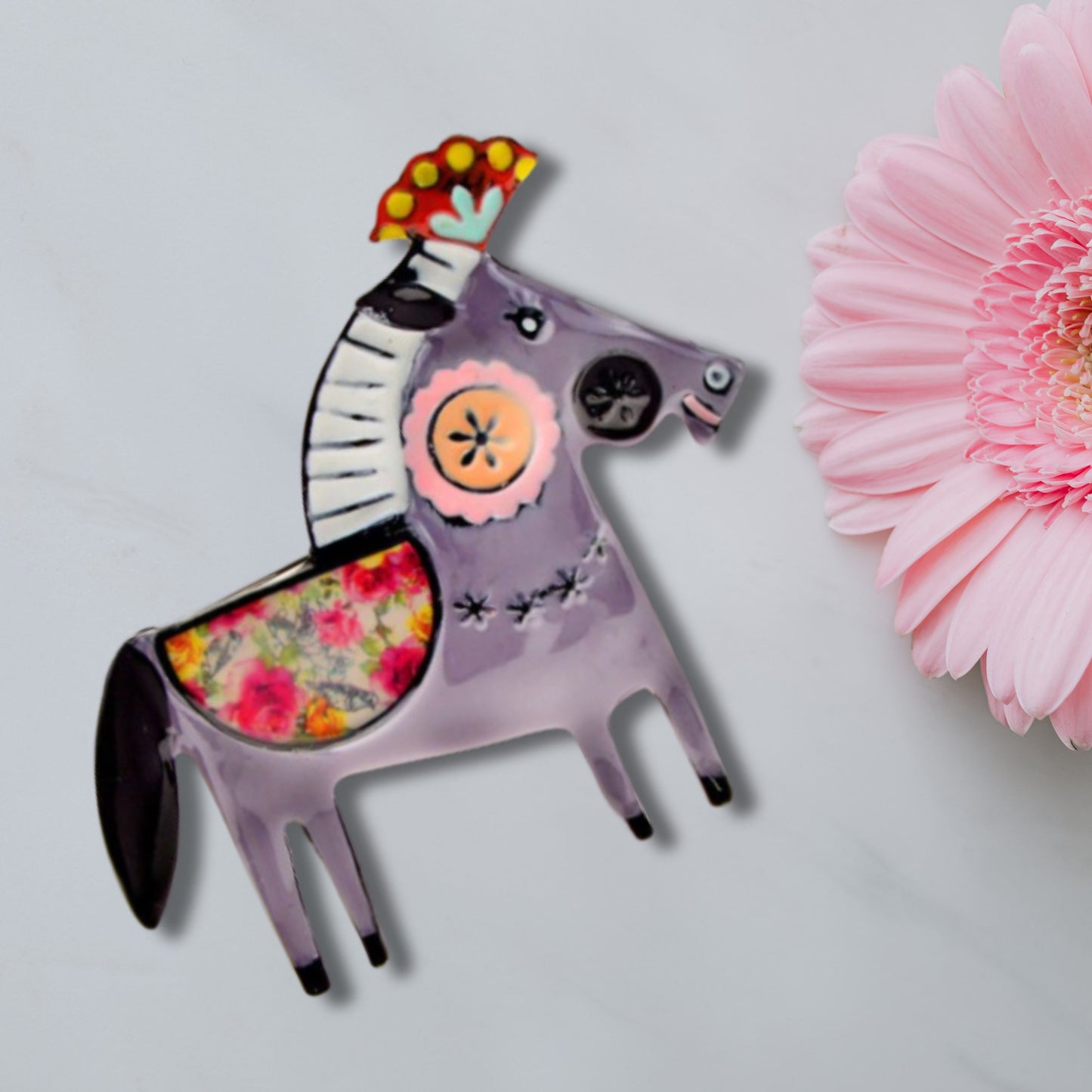 Grey Abstract Horse Brooch Pin