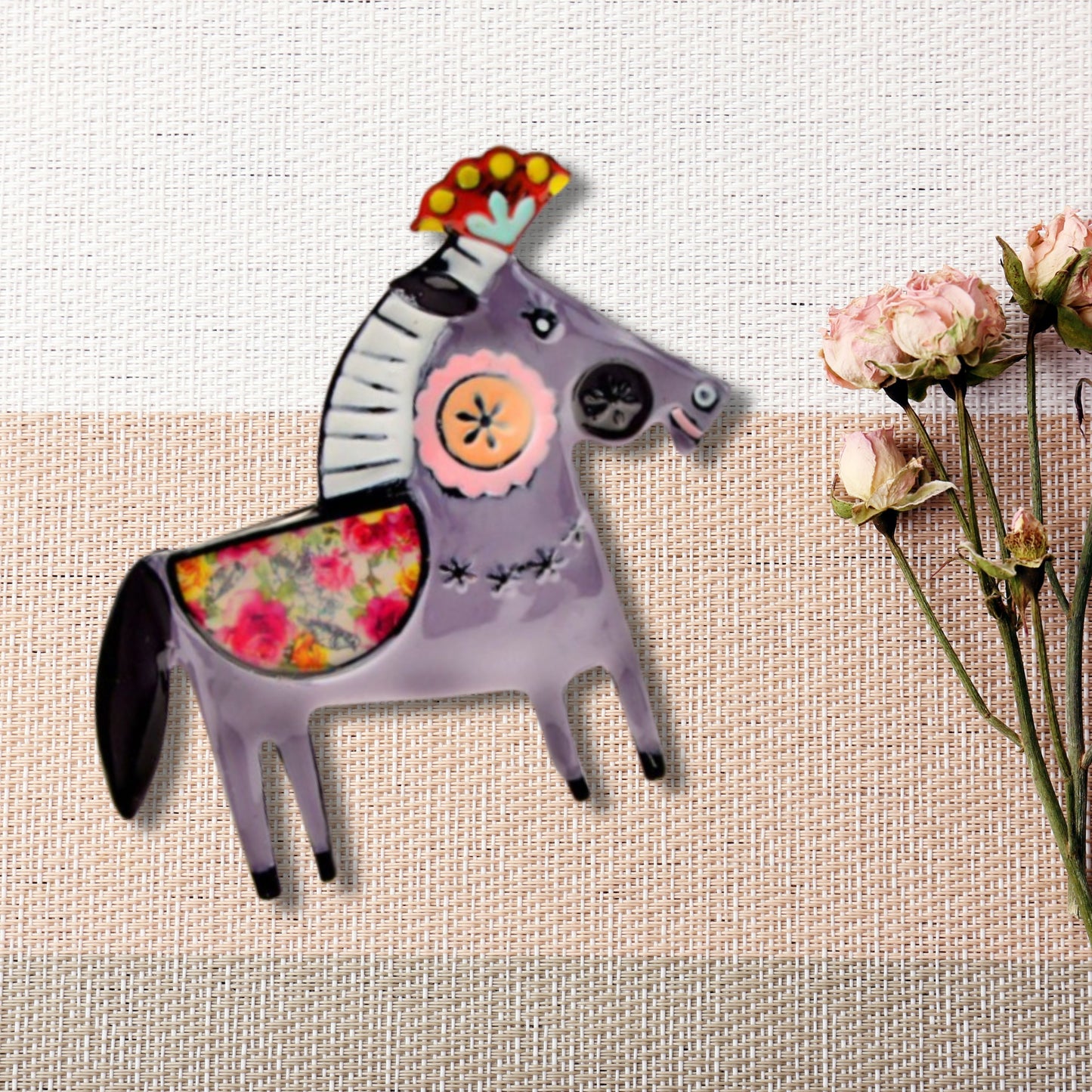 Grey Abstract Horse Brooch Pin