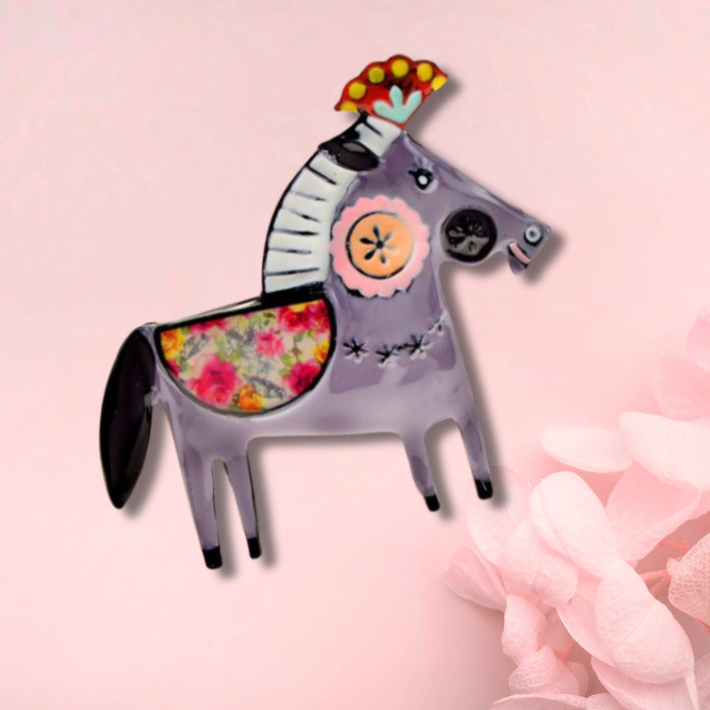 Grey Abstract Horse Brooch Pin