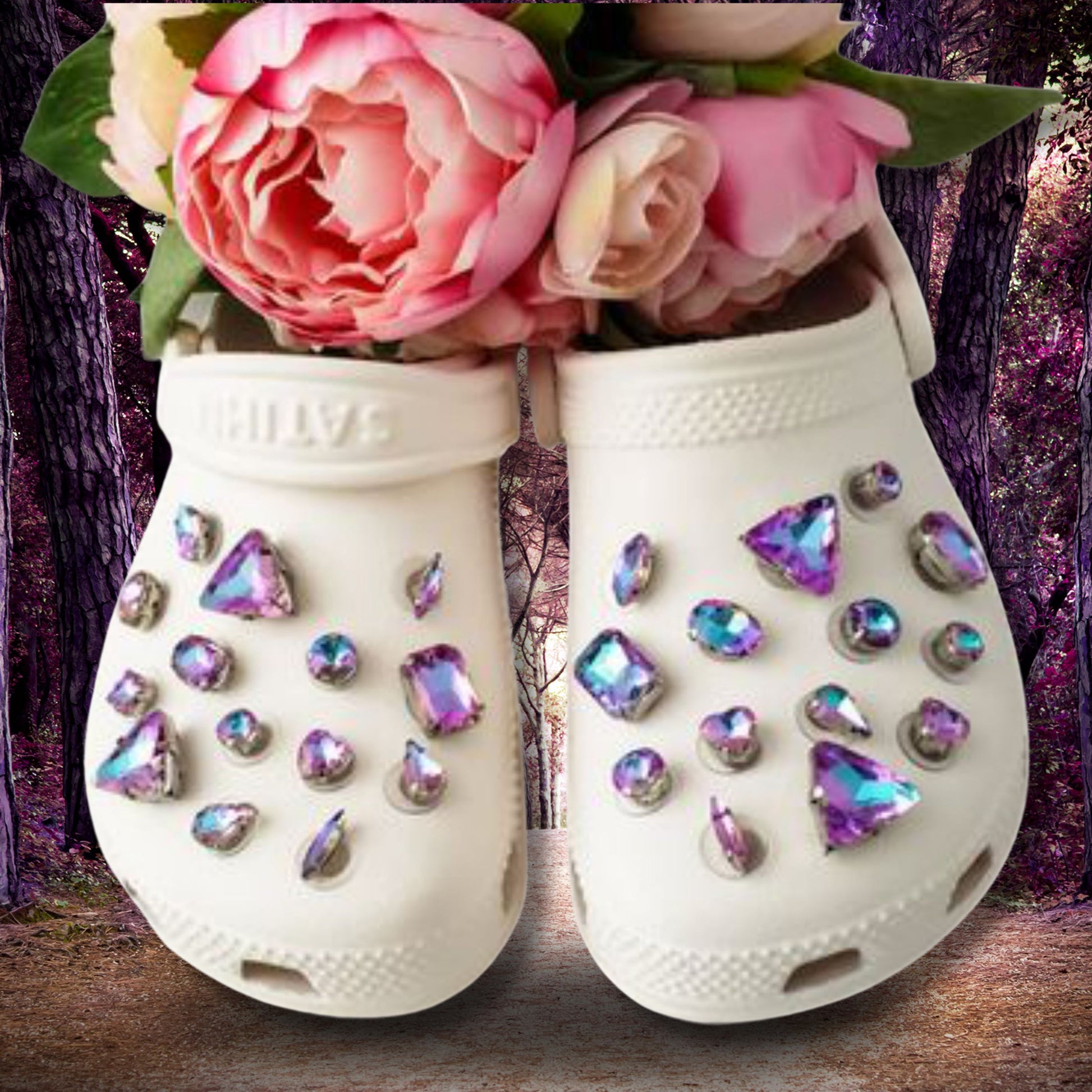 Crocs Charms Purple Iridescent Glass Rhinestone Shoe Charms