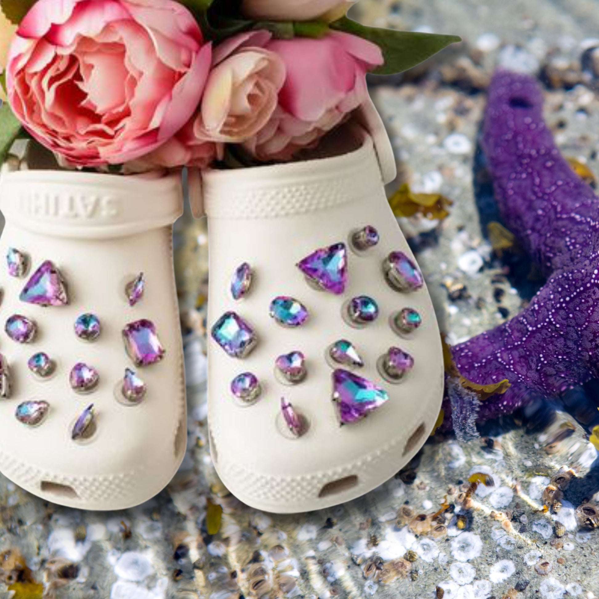 Crocs Charms Purple Iridescent Glass Rhinestone Shoe Charms