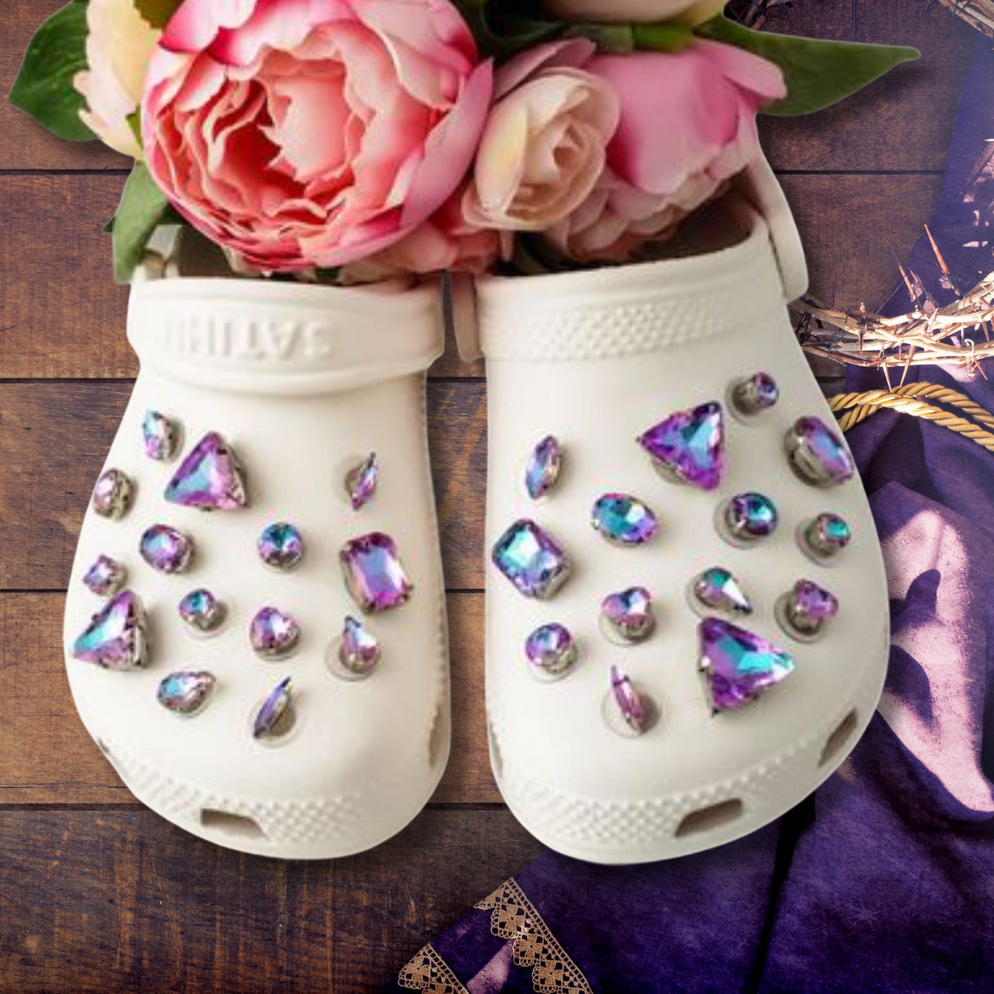 Crocs Charms Purple Iridescent Glass Rhinestone Shoe Charms