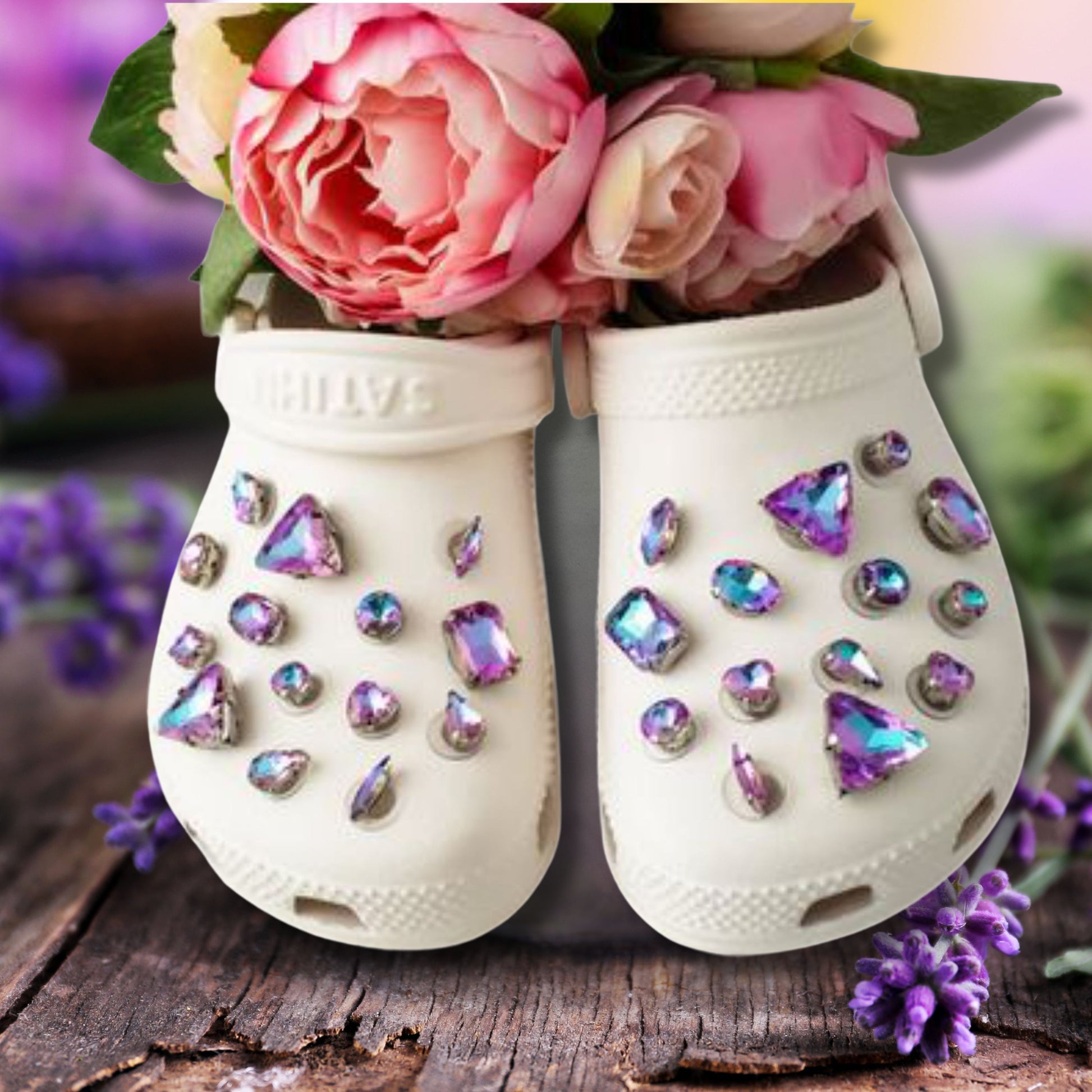 Crocs Charms Purple Iridescent Glass Rhinestone Shoe Charms