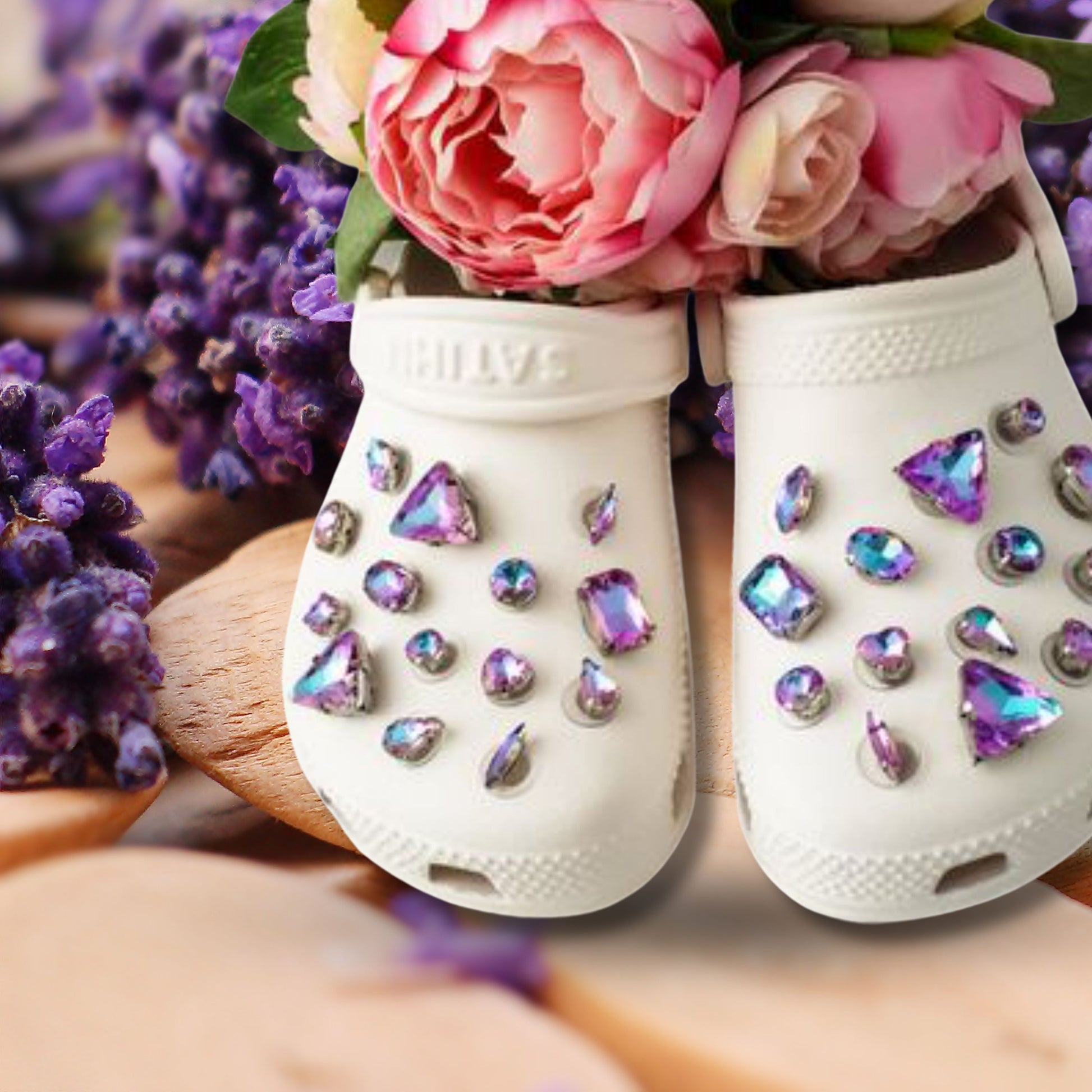 Crocs Charms Purple Iridescent Glass Rhinestone Shoe Charms
