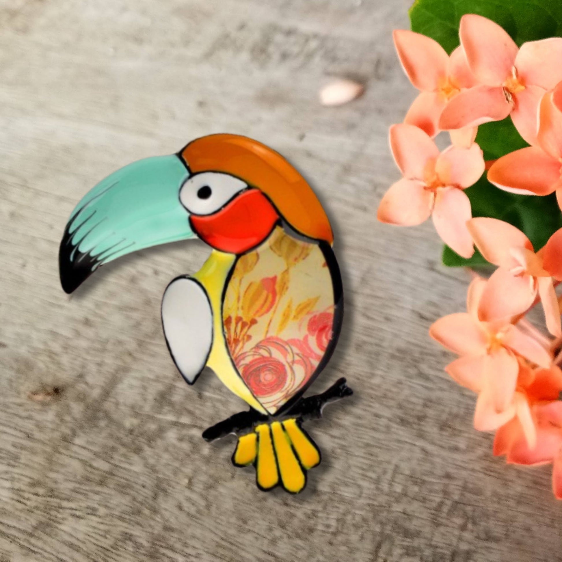 Orange Parrot Brooch Pin