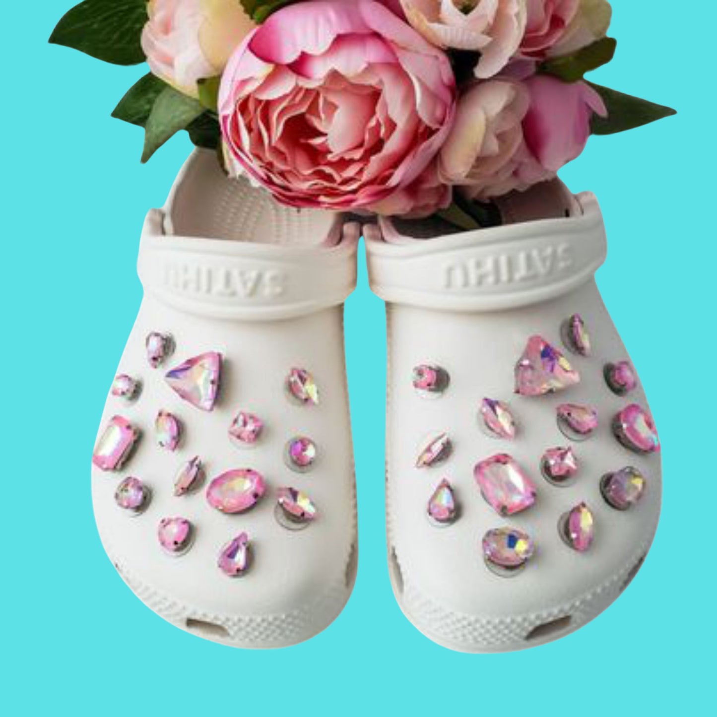 Crocs Charms Pink Iridescent Glass Rhinestone Shoe Charms