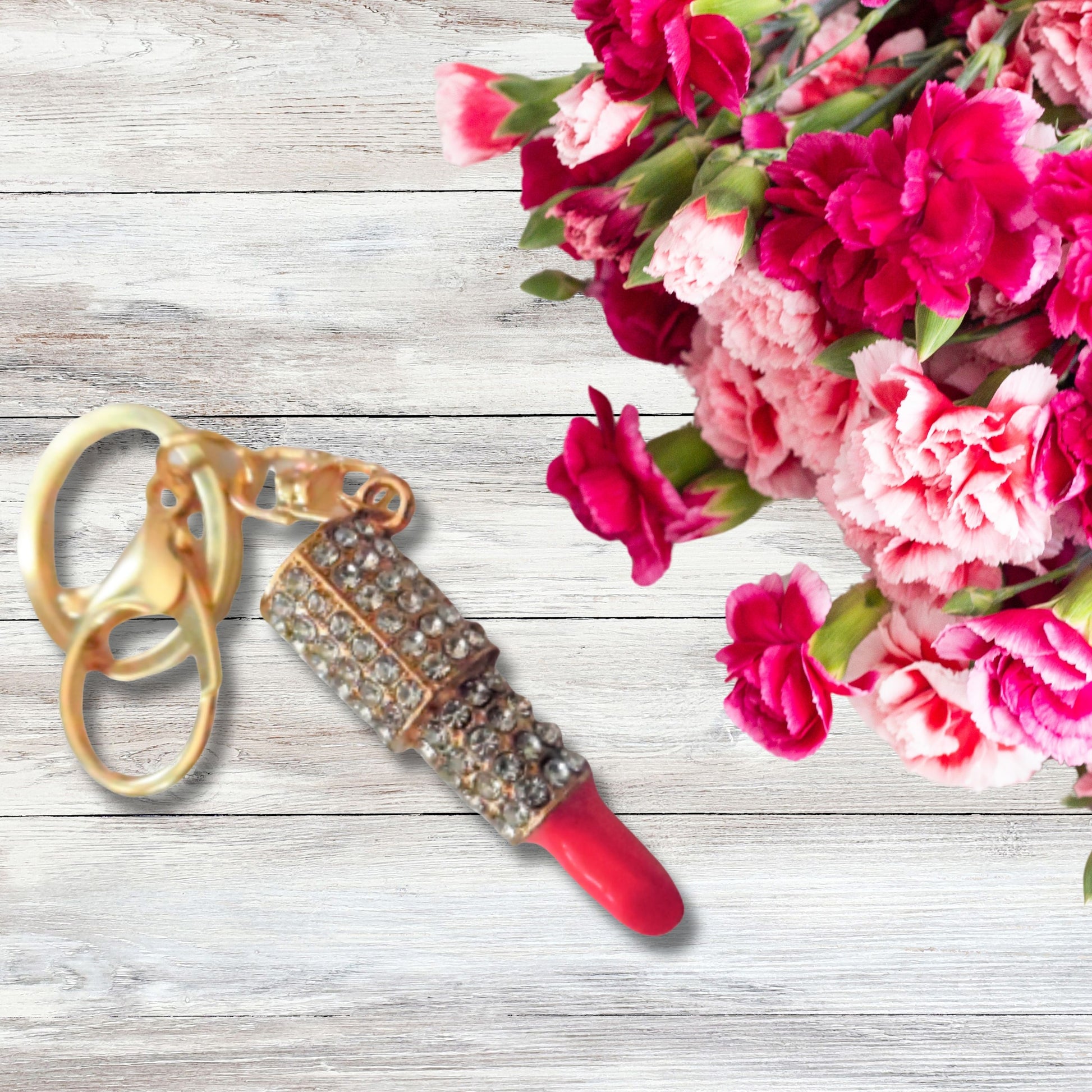 Fashion Glam Rhinestone Lipstick Keychain