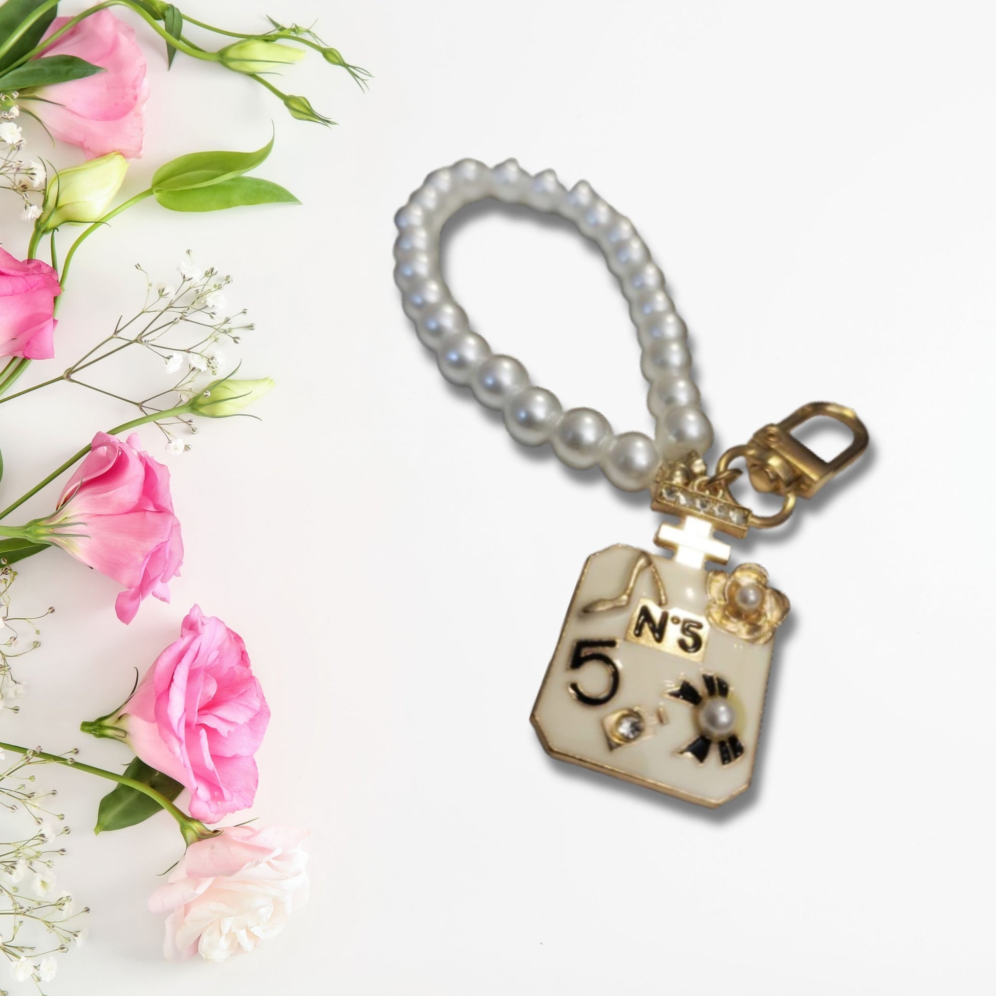 Gold Pearls Perfume Wristlet Keychain