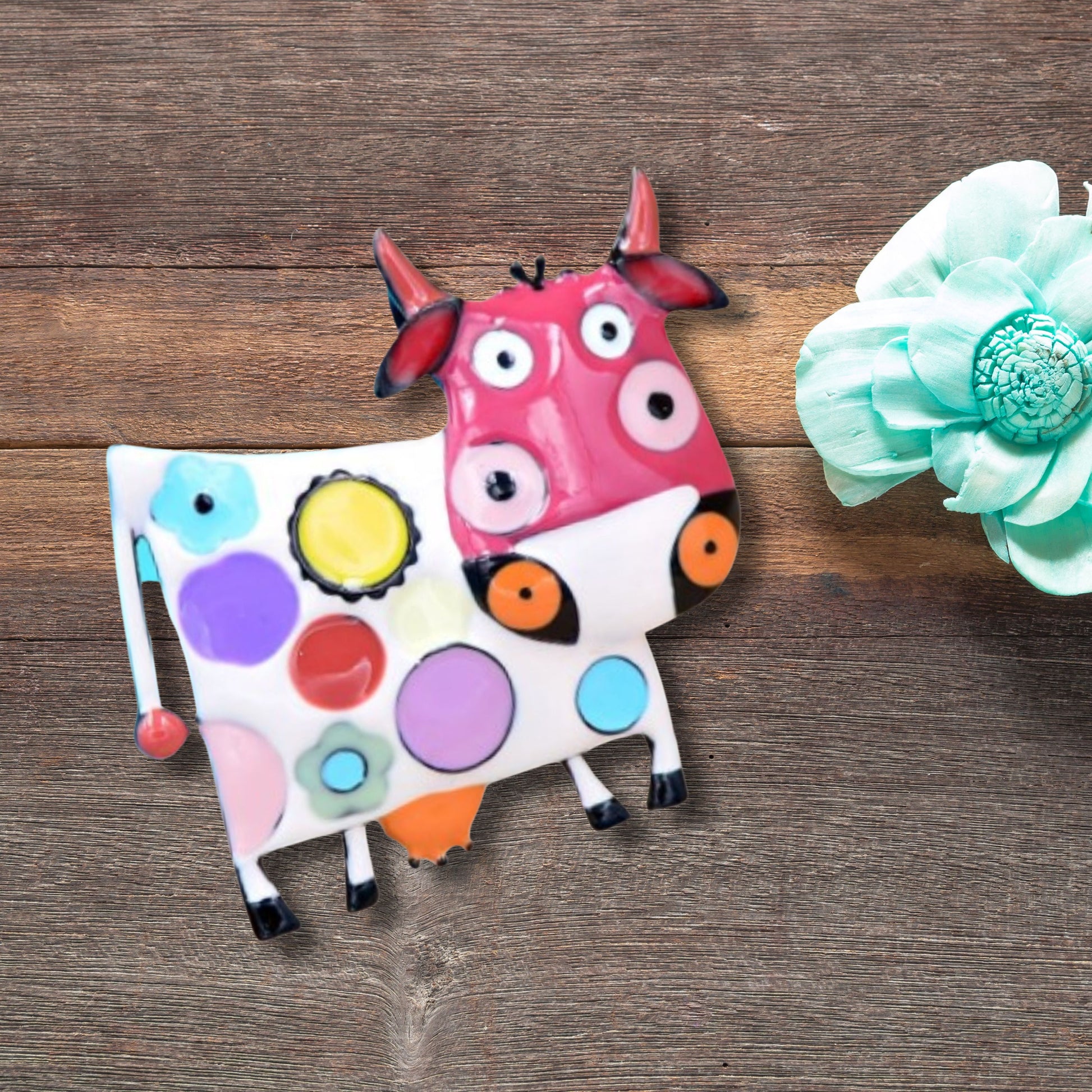 Pink Abstract Cow Brooch Pin