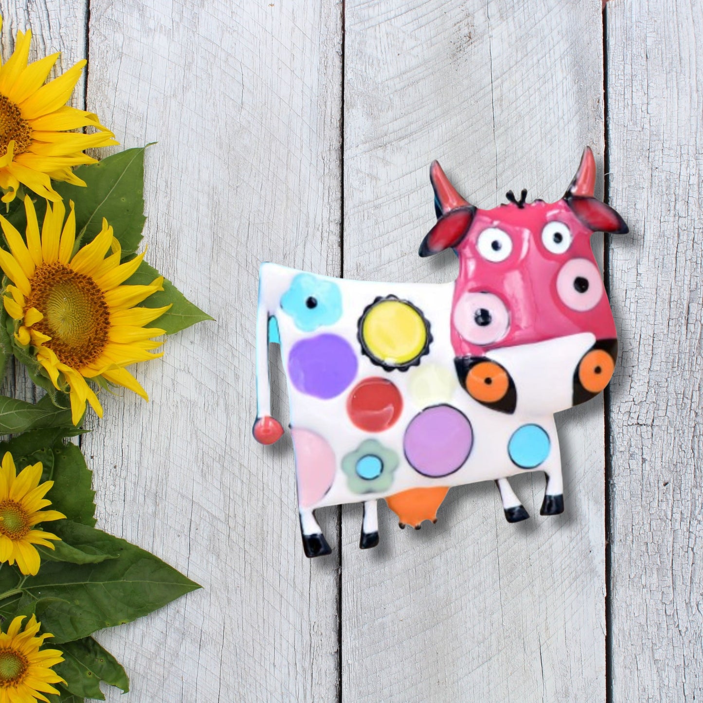 Pink Abstract Cow Brooch Pin