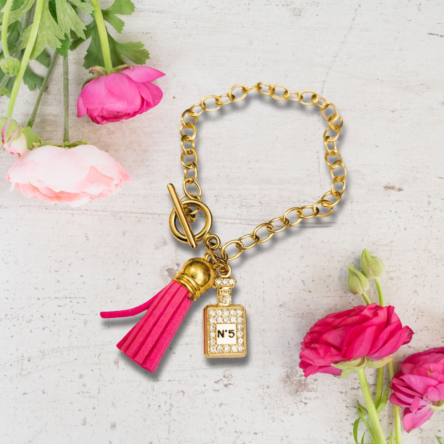 Pink Tassel Perfume Charm Bracelet